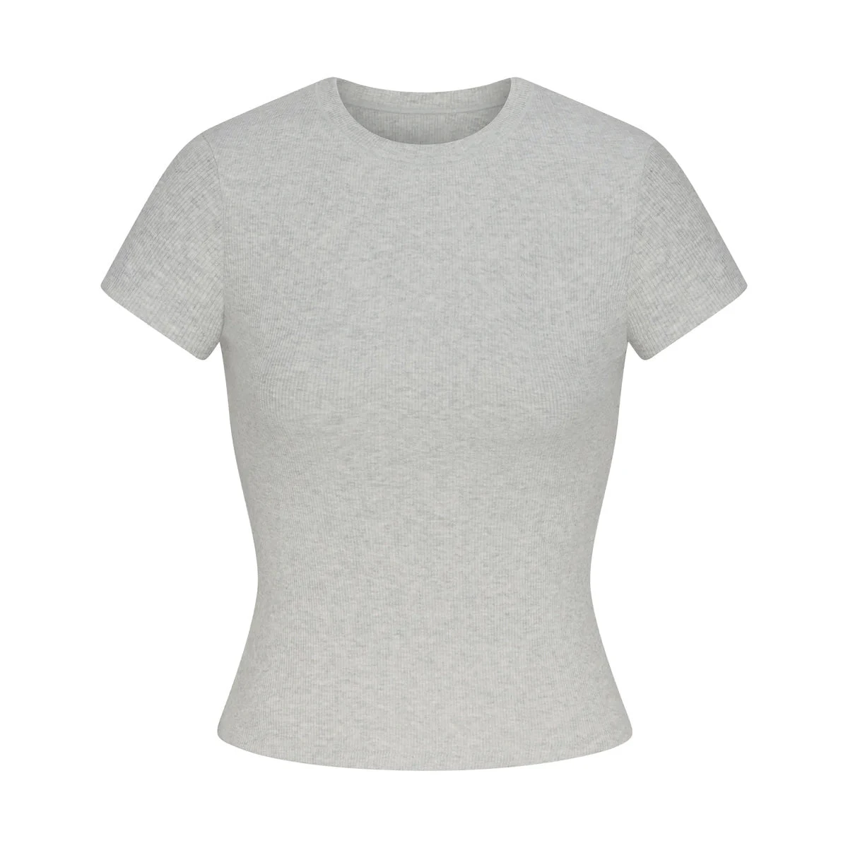 COTTON RIB T-SHIRT | LIGHT HEATHER GREY (T-SHIRTS, TOPS) LAYS FLAT ON A WHITE BACKGROUND | FLT