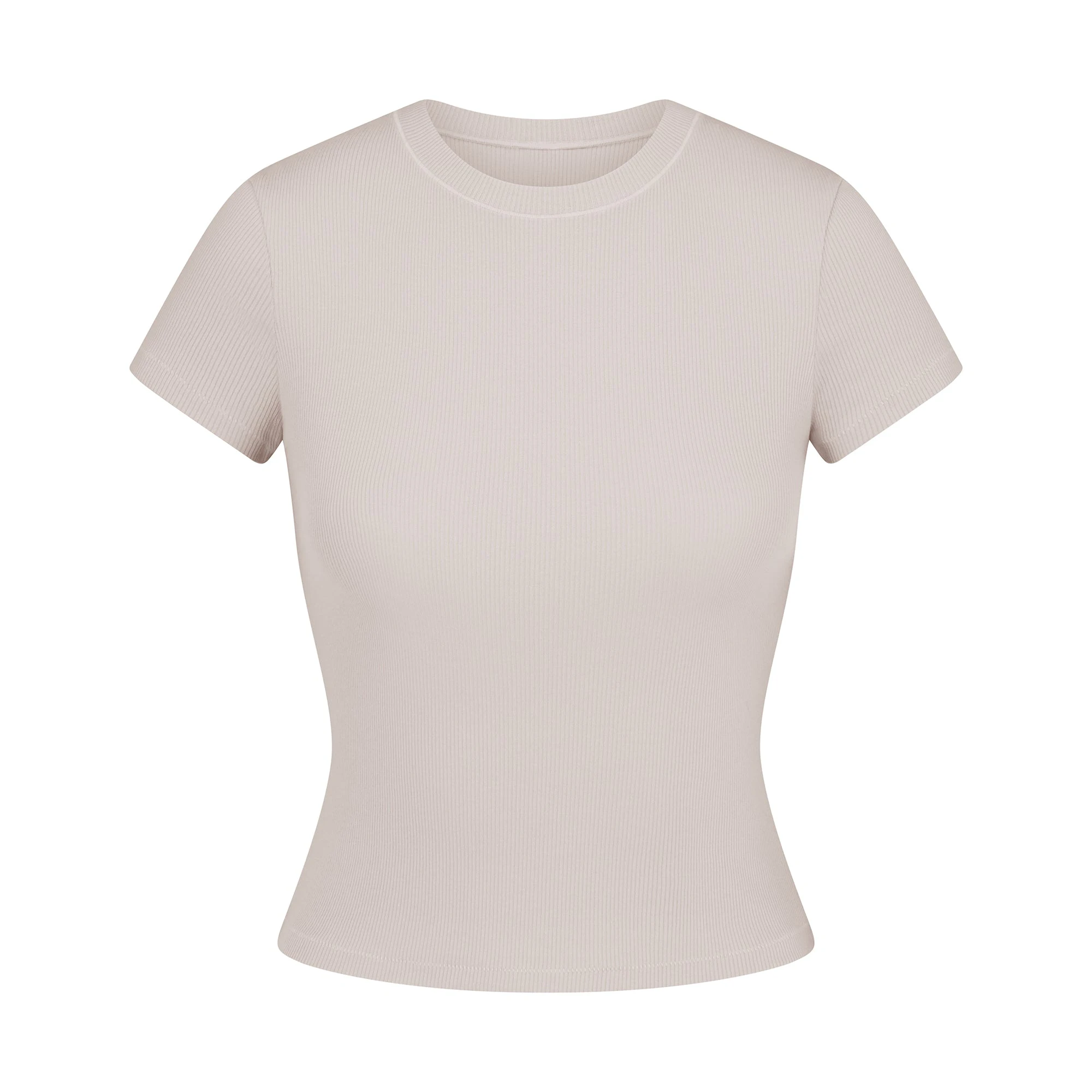 COTTON RIB T-SHIRT | STONE(T-SHIRTS, TOPS) FLAT ON A WHITE BACKGROUND