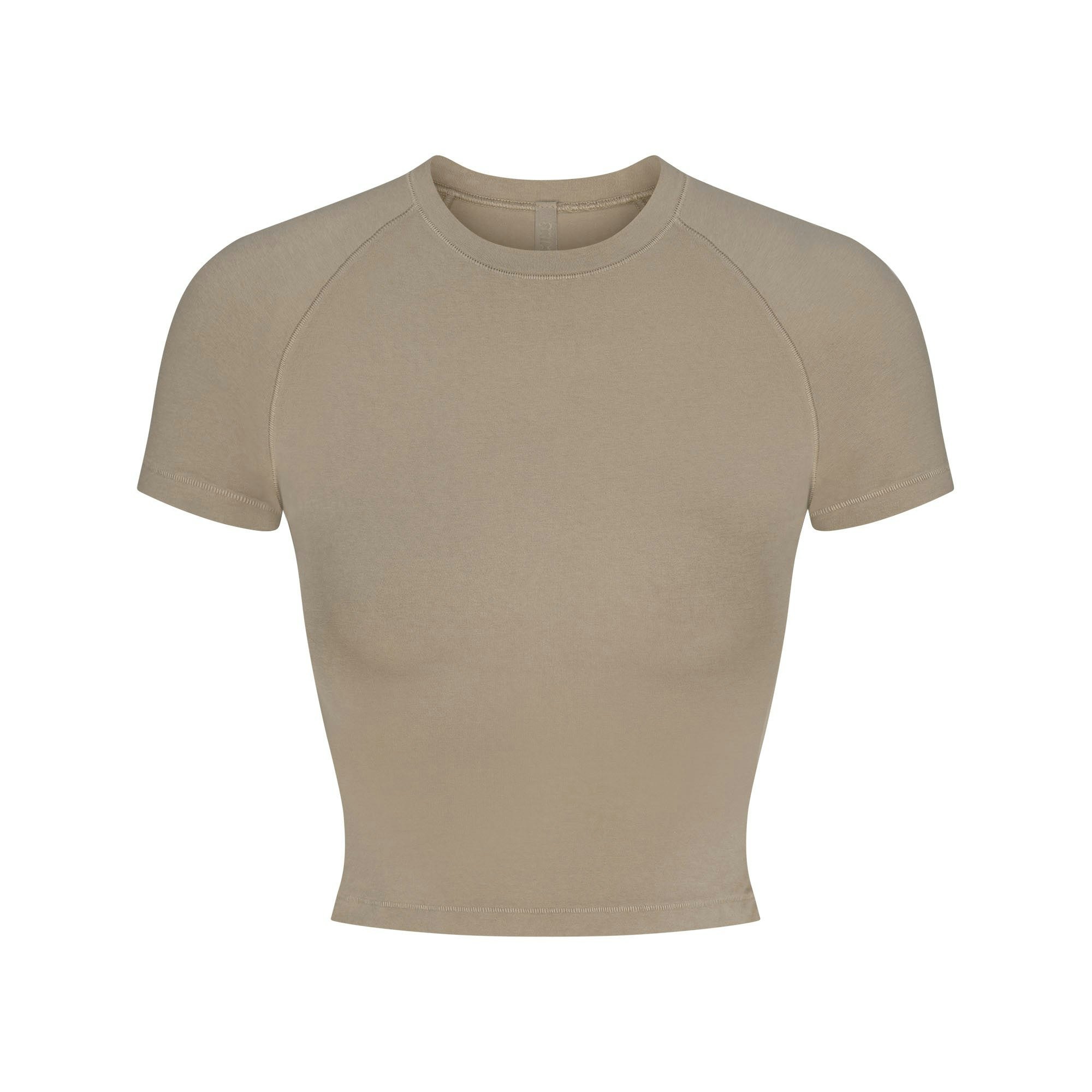 NEW VINTAGE CROPPED RAGLAN T-SHIRT | TAUPE FLAT ON A WHITE BACKGROUND | FLT