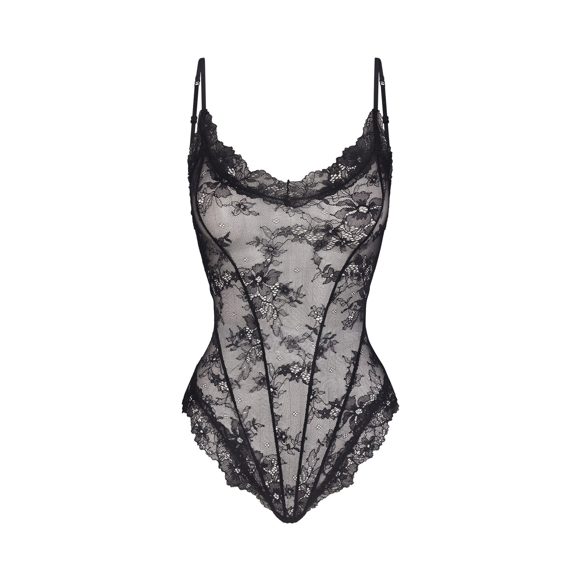 ULTRA FINE LACE TEDDY | ONYX (TEDDYS, BODYSUITS) LAYS FLAT ON A WHITE BACKGROUND