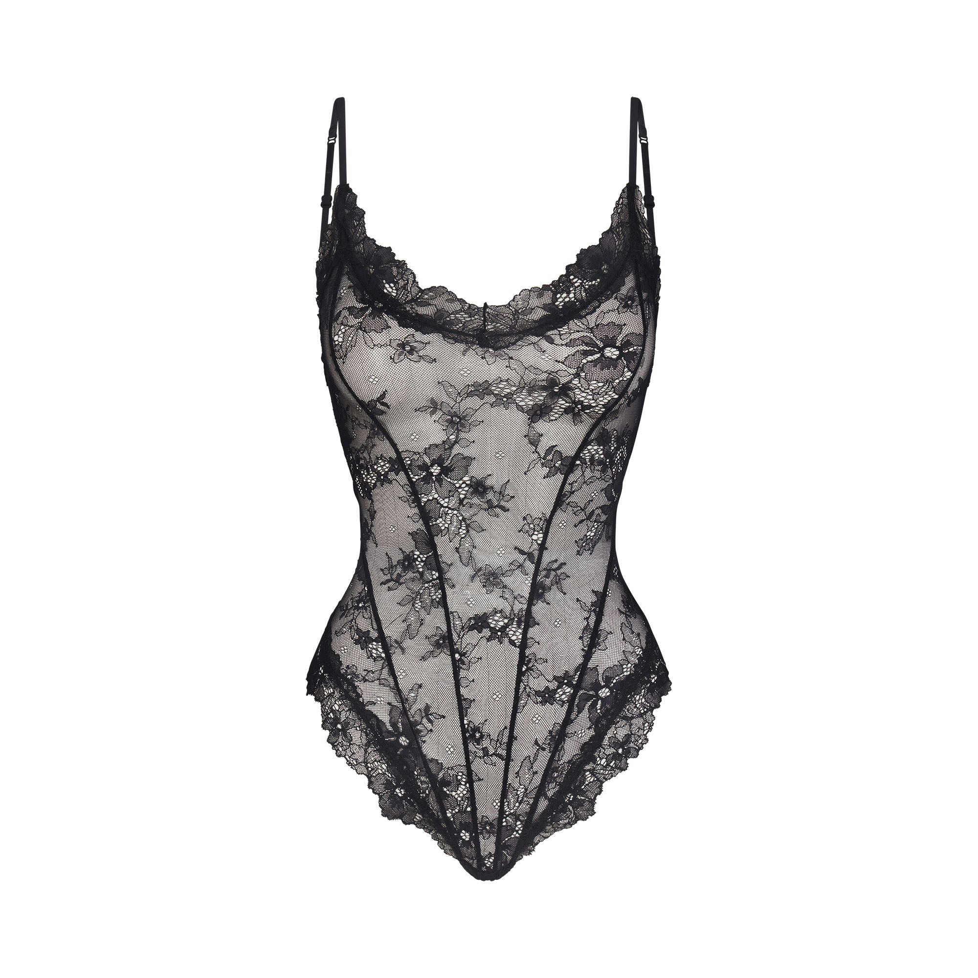 ULTRA FINE LACE TEDDY | ONYX (TEDDYS, BODYSUITS) LAYS FLAT ON A WHITE BACKGROUND