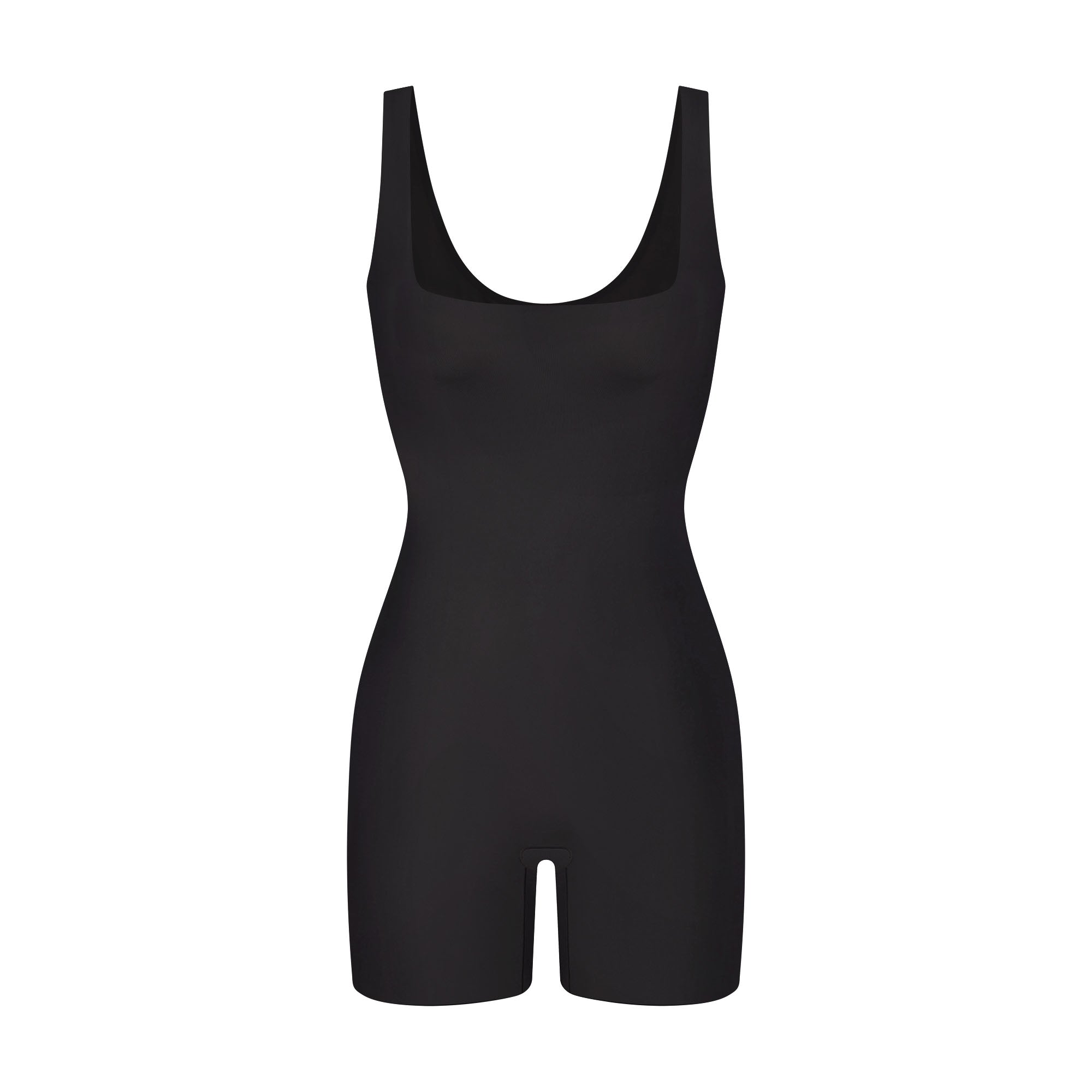 COOL SHAPEWEAR MID THIGH BODYSUIT | ONYX FLAT ON A WHITE BACKGROUND | FLT