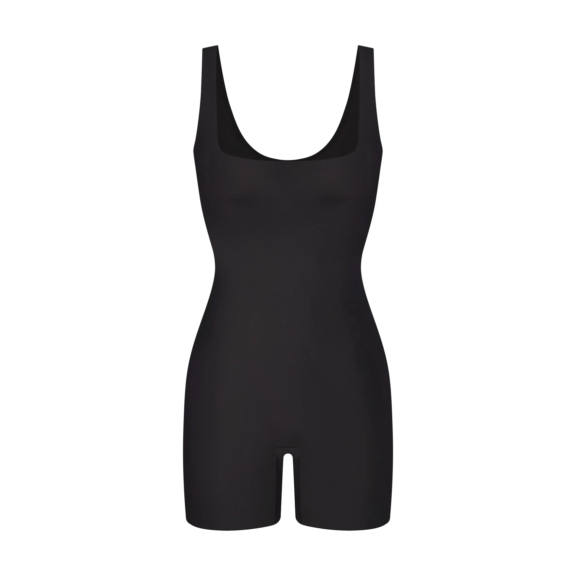 COOL SHAPEWEAR MID THIGH BODYSUIT | ONYX FLAT ON A WHITE BACKGROUND | FLT