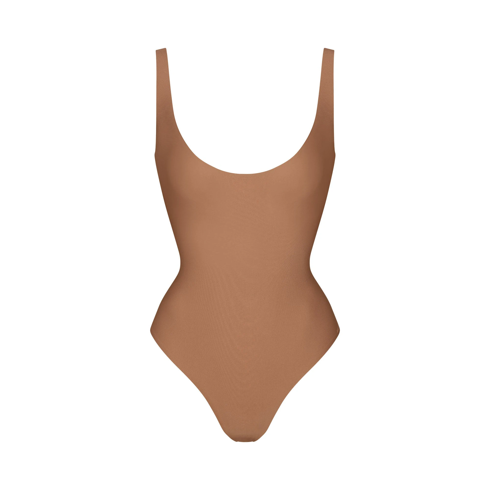 SKIMS BODY SCOOP LOW BACK THONG BODYSUIT | SIENNA FLAT ON A WHITE BACKGROUND | FLT