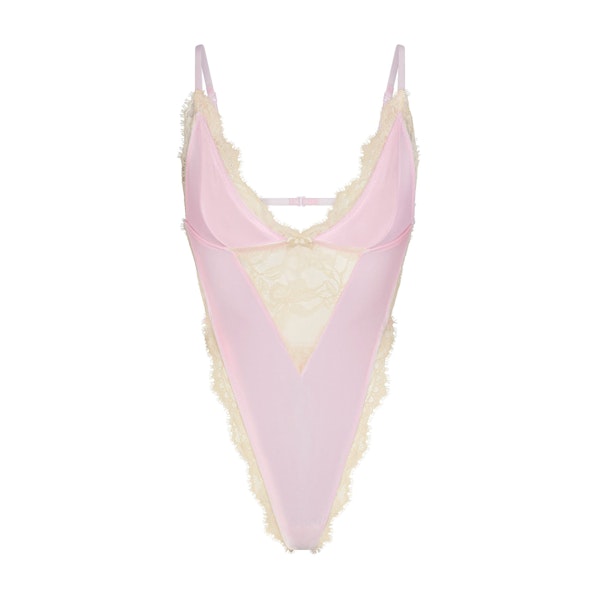 VELVET LACE TEDDY | CHERRY BLOSSOM (TEDDYS, BODYSUITS) LAYS FLAT ON A WHITE BACKGROUND