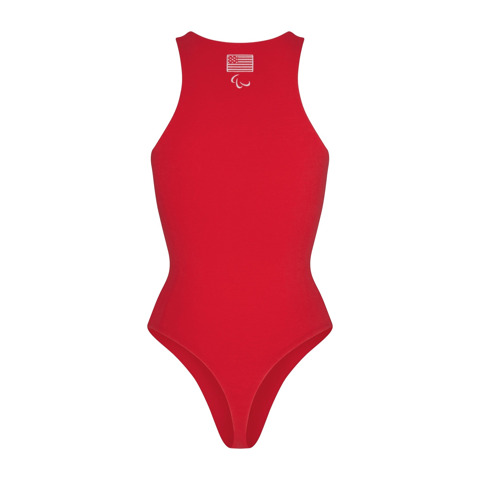 SKIMS FOR TEAM USA COTTON JERSEY PARALYMPIC HIGH NECK BODYSUIT RED XXS