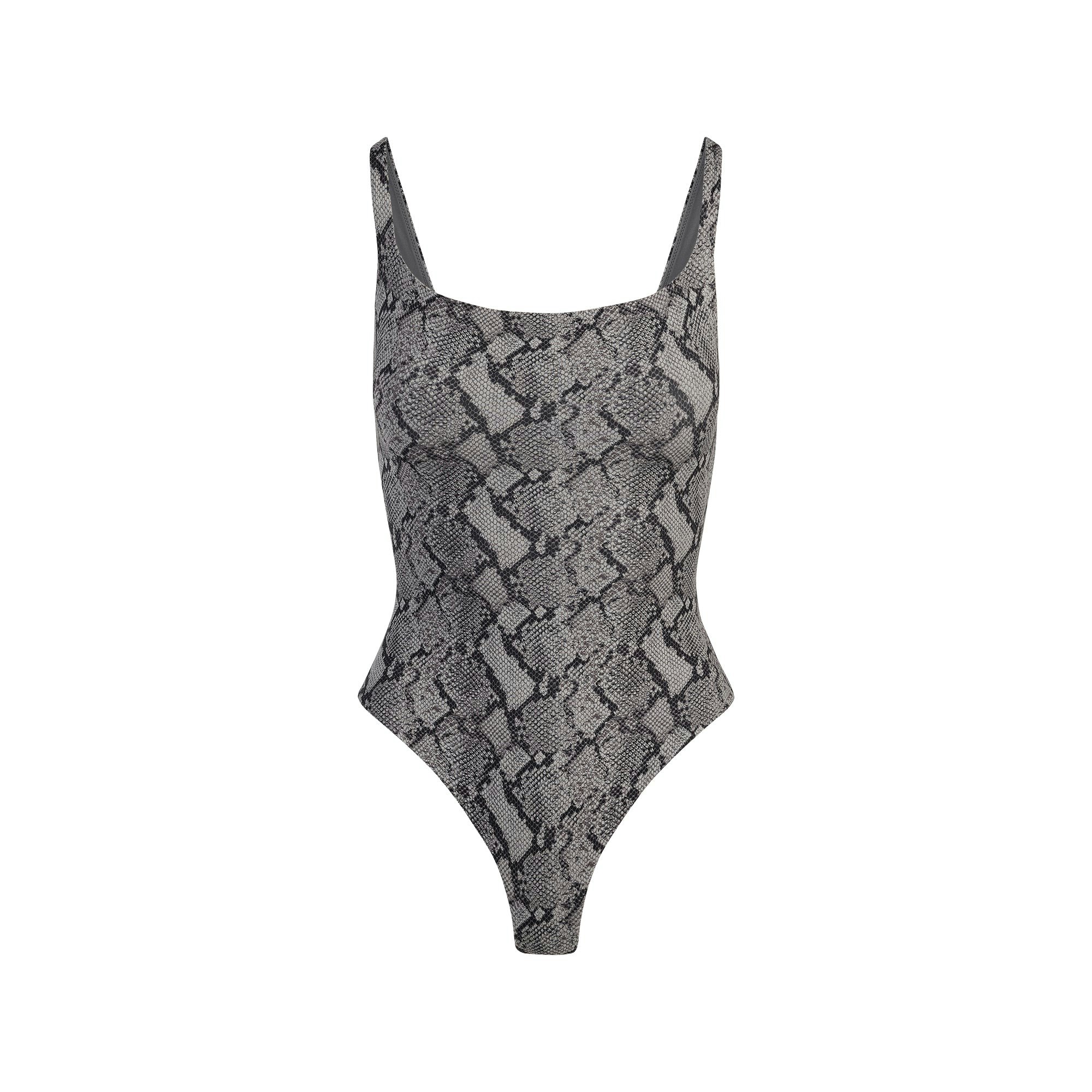 FITS EVERYBODY SQUARE NECK BODYSUIT | SHADOW SNAKE PRINT FLAT ON A WHITE BACKGROUND | FLT
