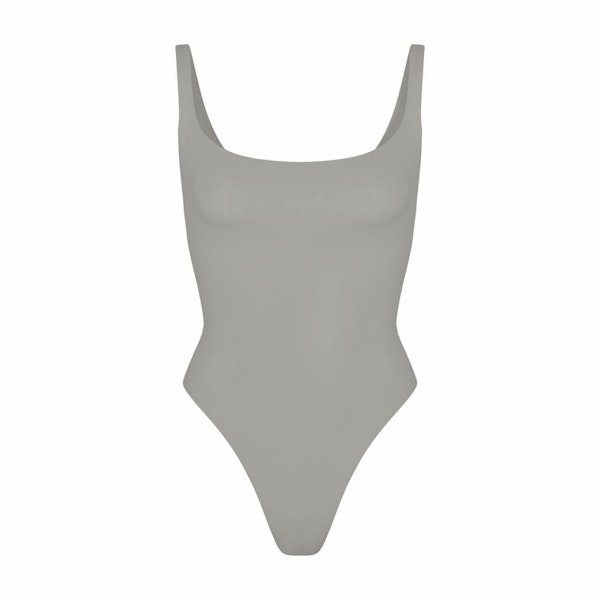 FITS EVERYBODY SQUARE NECK BODYSUIT | SMOKE FLAT ON A WHITE BACKGROUND | FLT