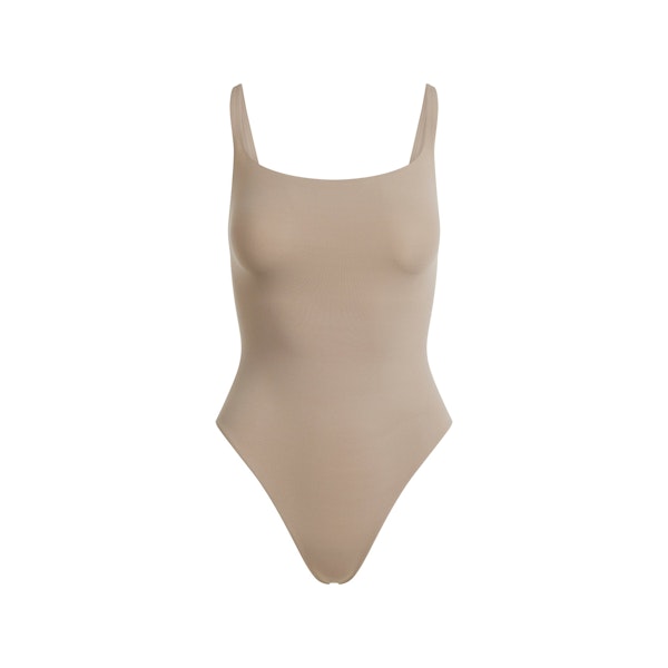 FITS EVERYBODY SQUARE NECK BODYSUIT | TRUFFLE FLAT ON A WHITE BACKGROUND | FLT