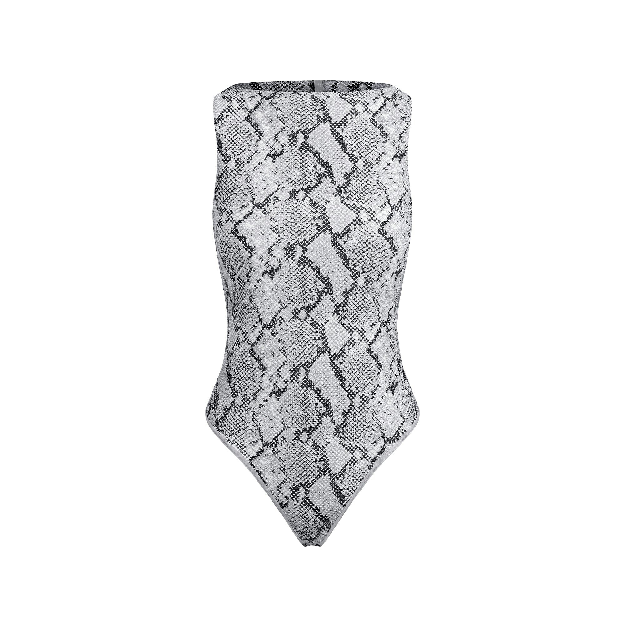 CLING MATTE BOATNECK BODYSUIT | CHROME SNAKESKIN PRINT FLAT ON A WHITE BACKGROUND | FLT