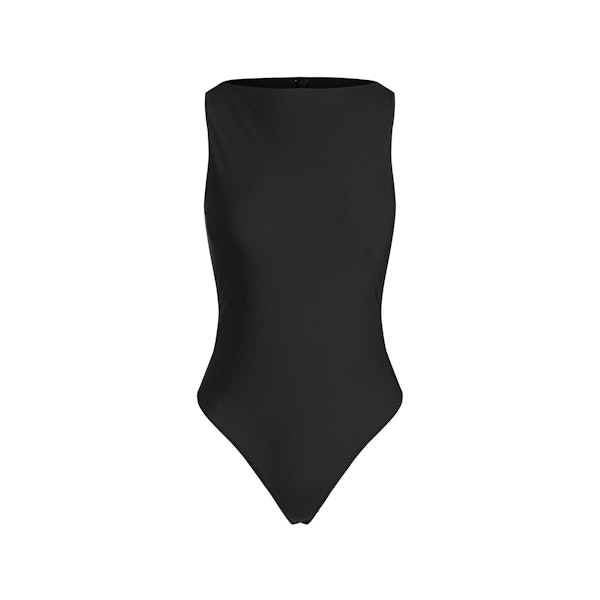 CLING MATTE BOATNECK BODYSUIT | OBSIDIAN FLAT ON A WHITE BACKGROUND | FLT