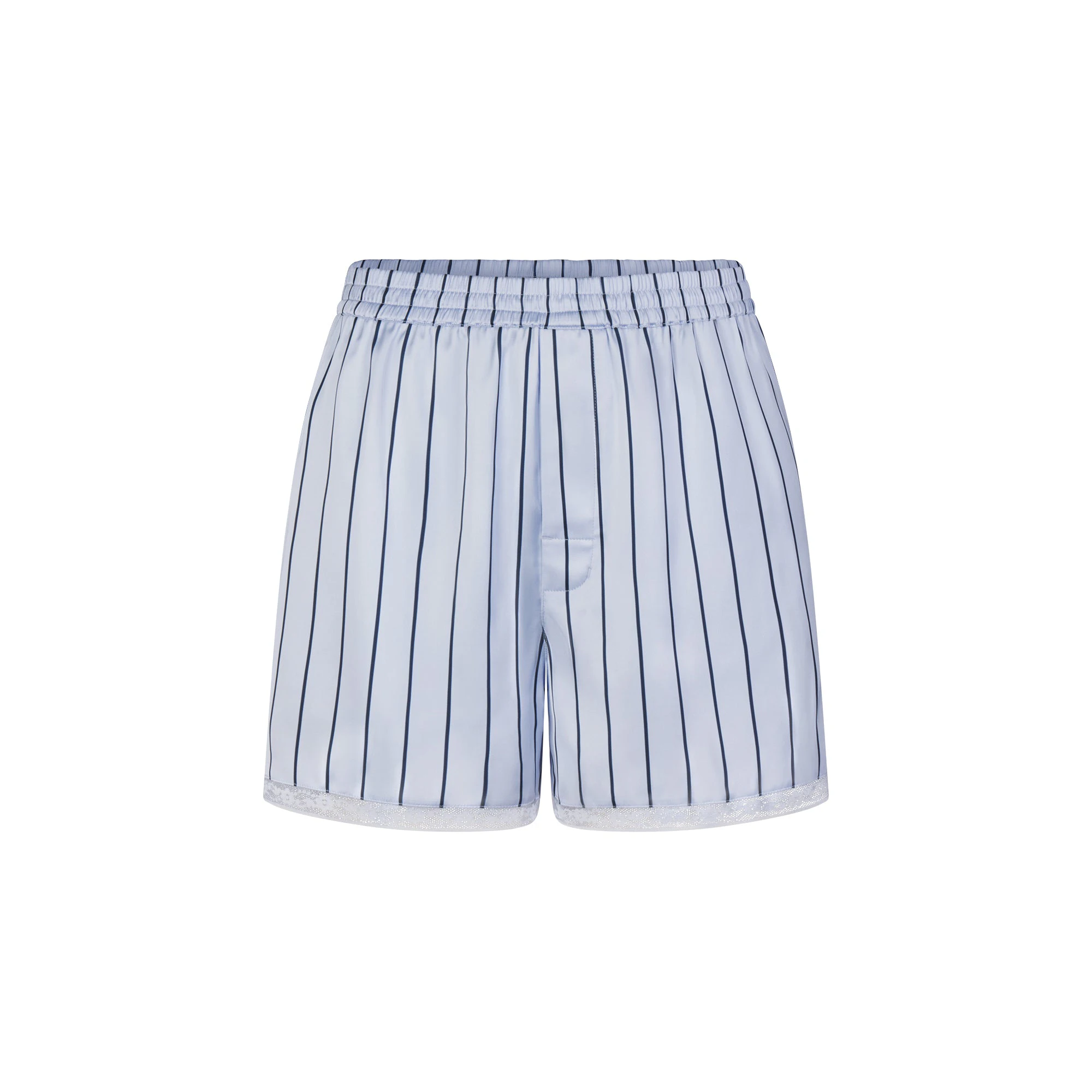 WOVEN SHINE LACE BOXER | PERIWINKLE WIDE STRIPE FLAT ON A WHITE BACKGROUND | FLT