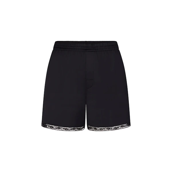 WOVEN SHINE LACE BOXER | ONYX FLAT ON A WHITE BACKGROUND | FLT