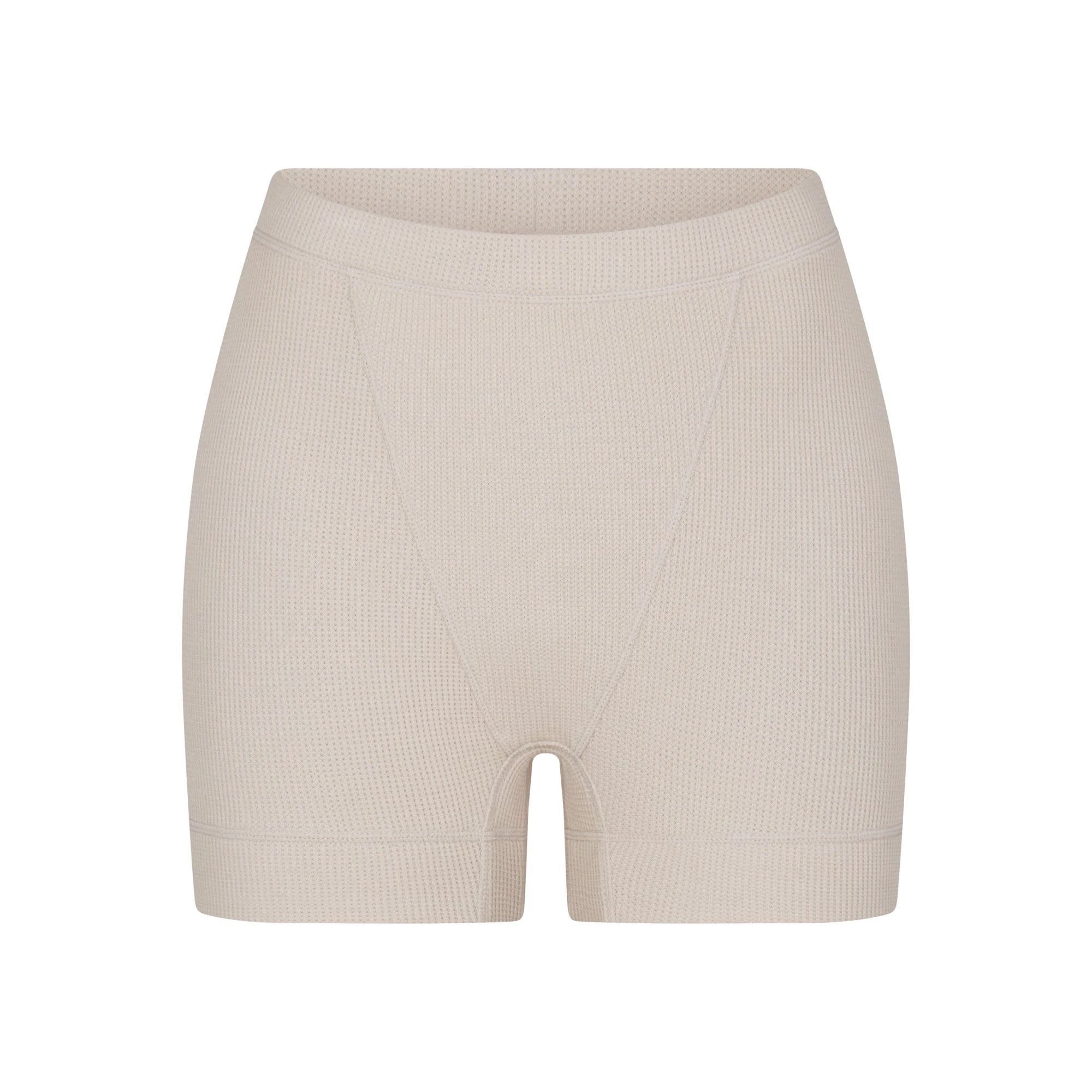 WAFFLE BOXER LAYS FLAT ON A WHITE BACKGROUND