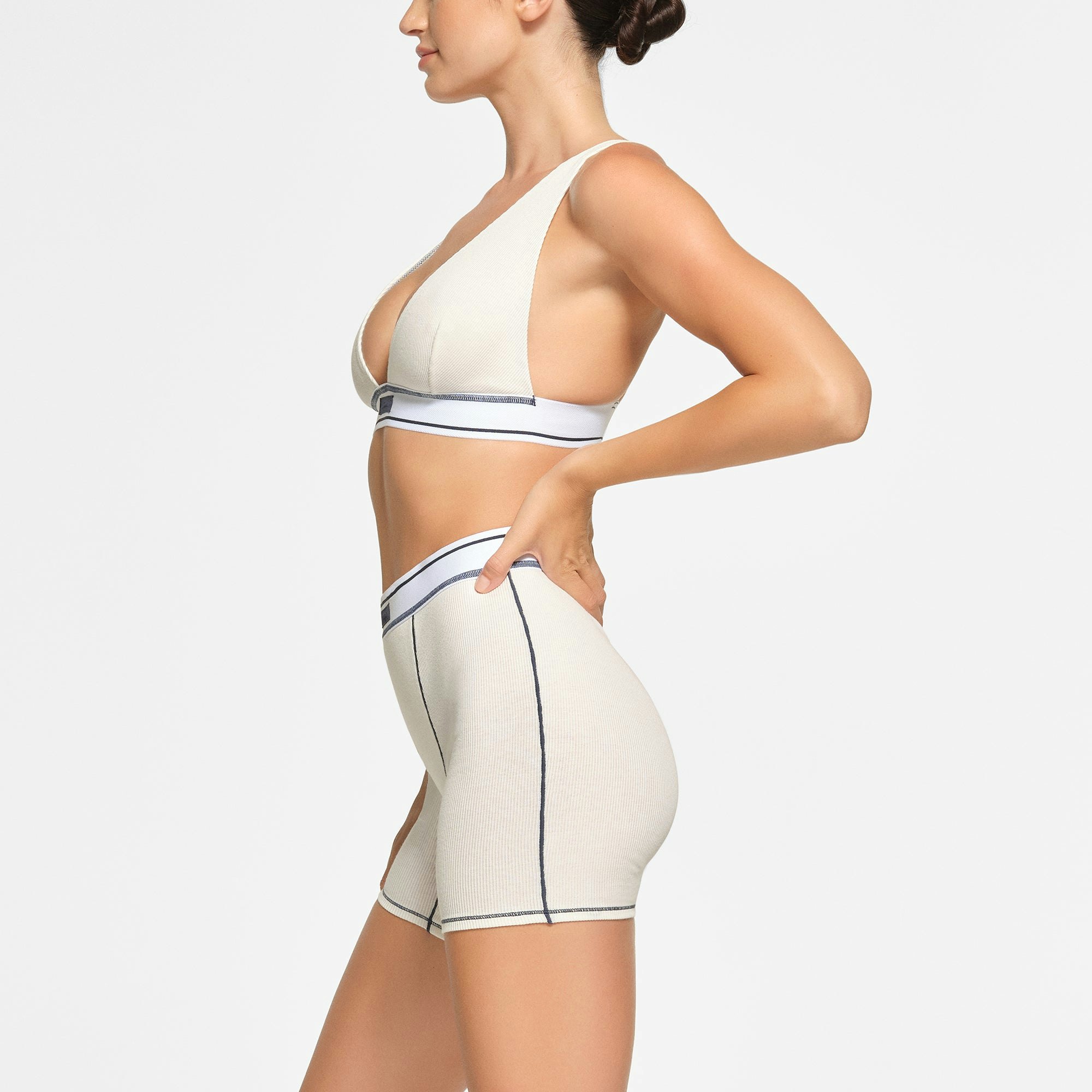 COTTON RIB BOXER WORN BY A MODEL IN SIDE VIEW