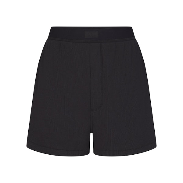 COTTON RIB LOOSE BOXER | SOOT (BOXERS, BOTTOMS) LAYS FLAT ON A WHITE BACKGROUND | FLT