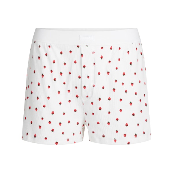 COTTON RIB LOOSE BOXER | SNOW STRAWBERRY PRINT FLAT ON A WHITE BACKGROUND | FLT