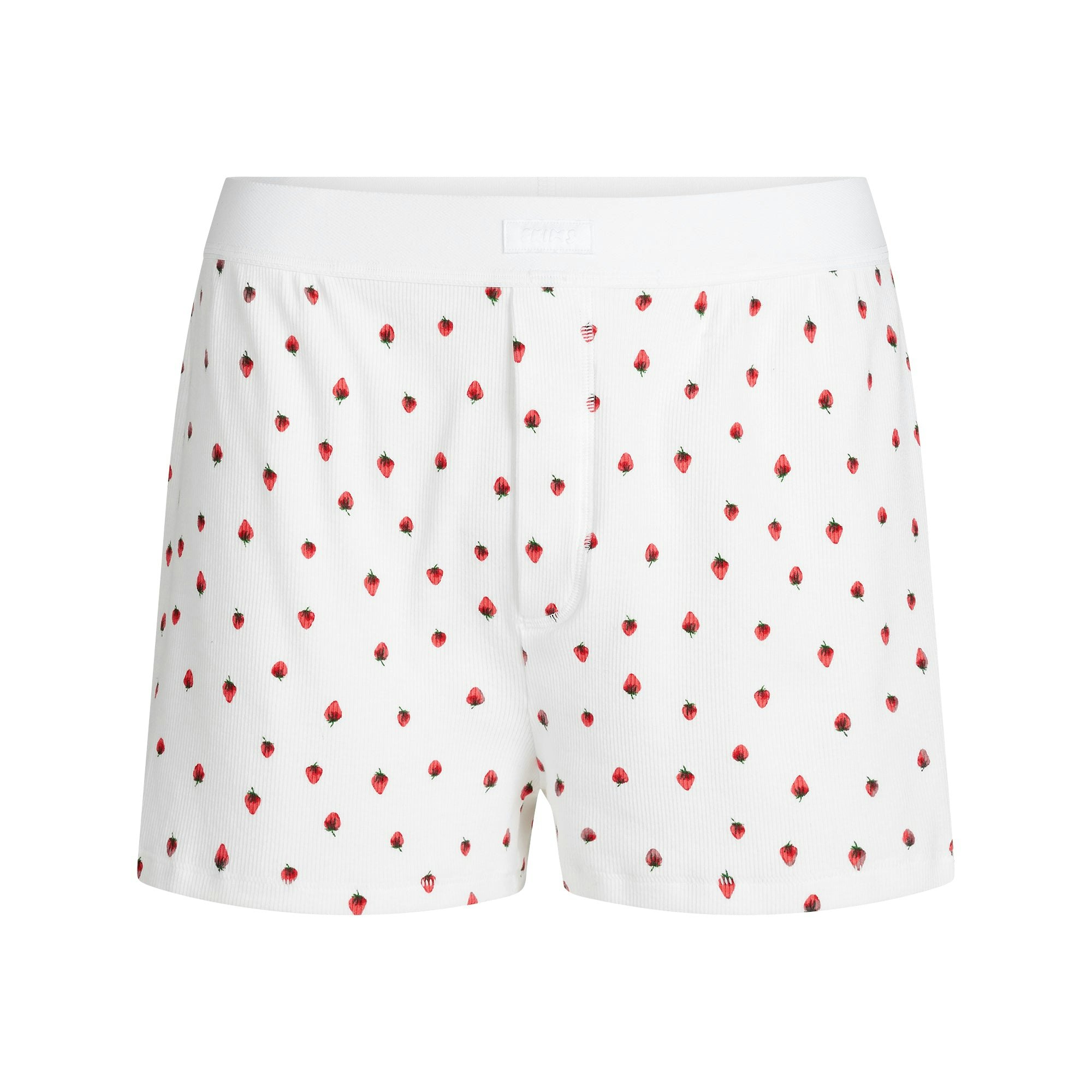 COTTON RIB LOOSE BOXER | SNOW STRAWBERRY PRINT FLAT ON A WHITE BACKGROUND | FLT