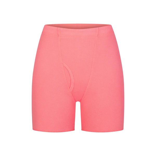 WAFFLE BOXER | CORAL (BOXERS, BOTTOMS) LAYS FLAT ON A WHITE BACKGROUND