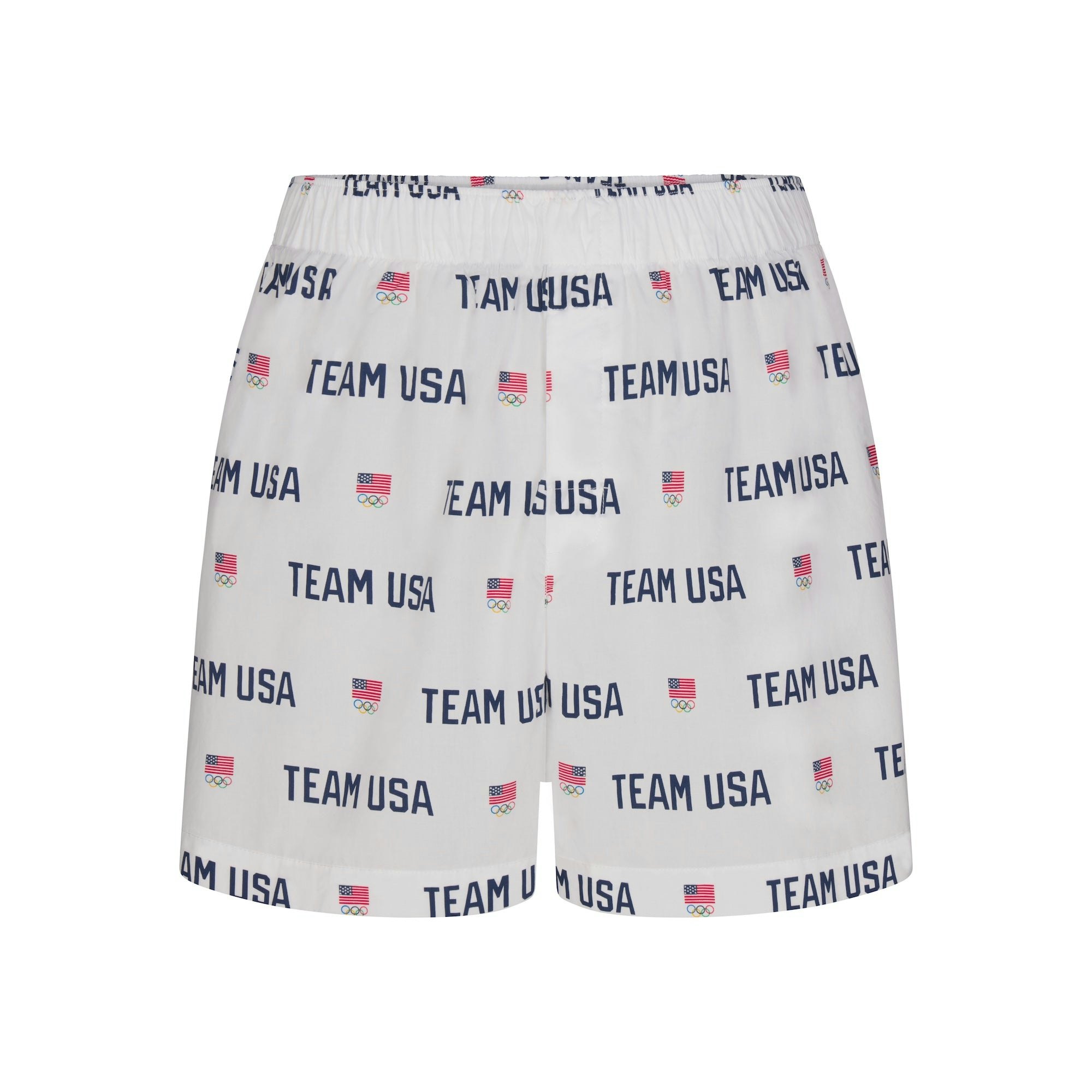 SKIMS FOR TEAM USA COTTON POPLIN SLEEP MENS OLYMPIC BOXER | WHITE (MENS BOXERS, MENS UNDERWEAR) FLAT ON A WHITE BACKGROUND | FLT