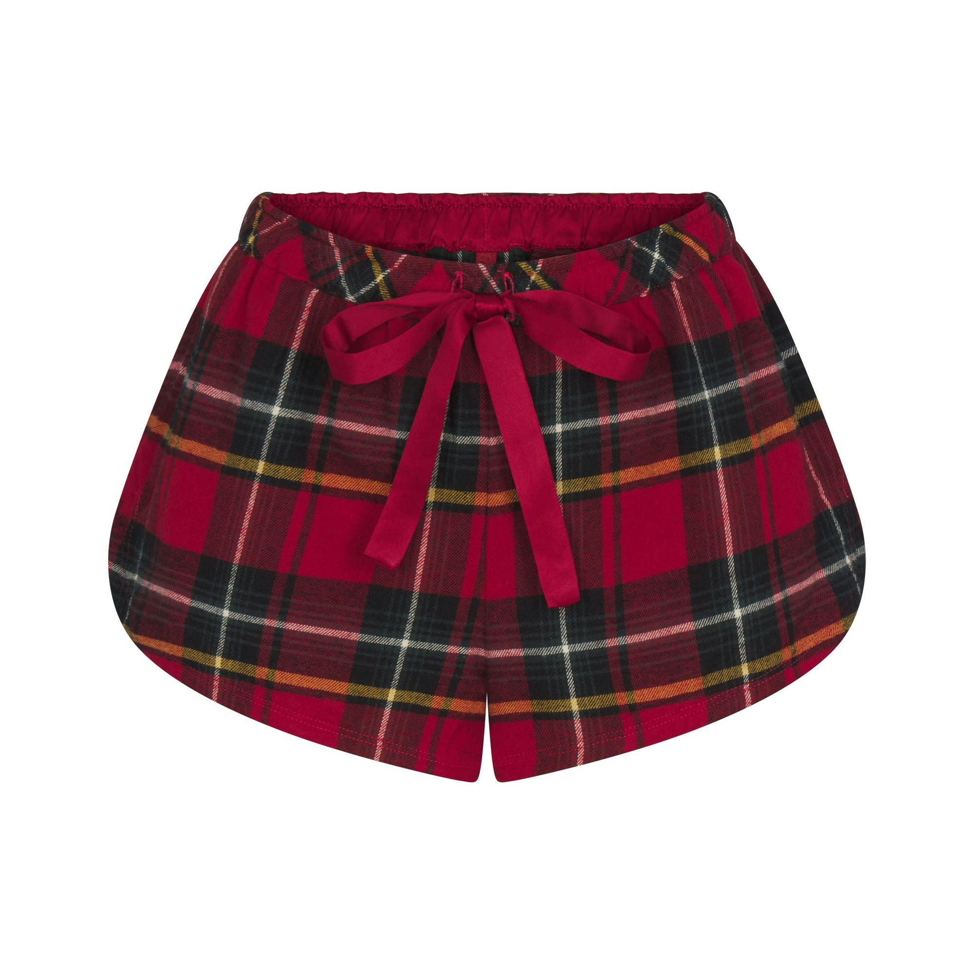FLANNEL SLEEP MICRO SHORT | RED HOLIDAY PLAID FLAT ON A WHITE BACKGROUND | FLT