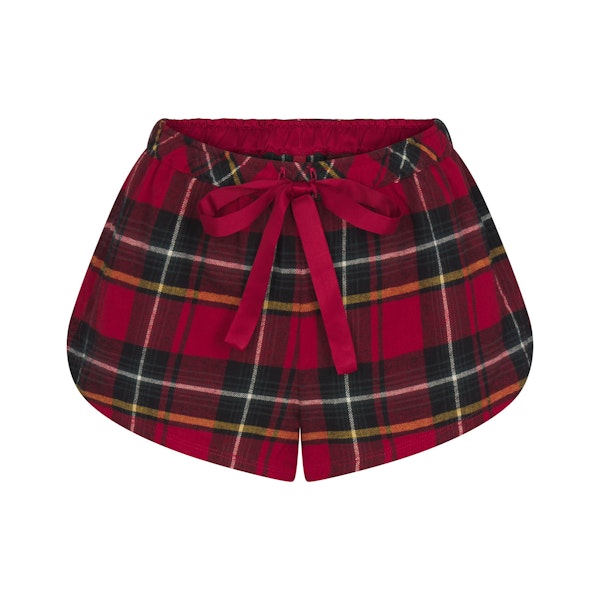 FLANNEL SLEEP MICRO SHORT | RED HOLIDAY PLAID FLAT ON A WHITE BACKGROUND | FLT