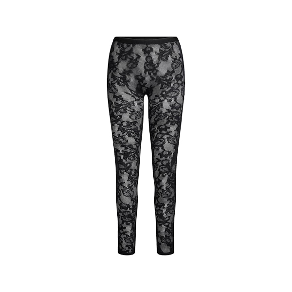 KNIT LACE STIRRUP LEGGING | OBSIDIAN FLAT ON A WHITE BACKGROUND | FLT