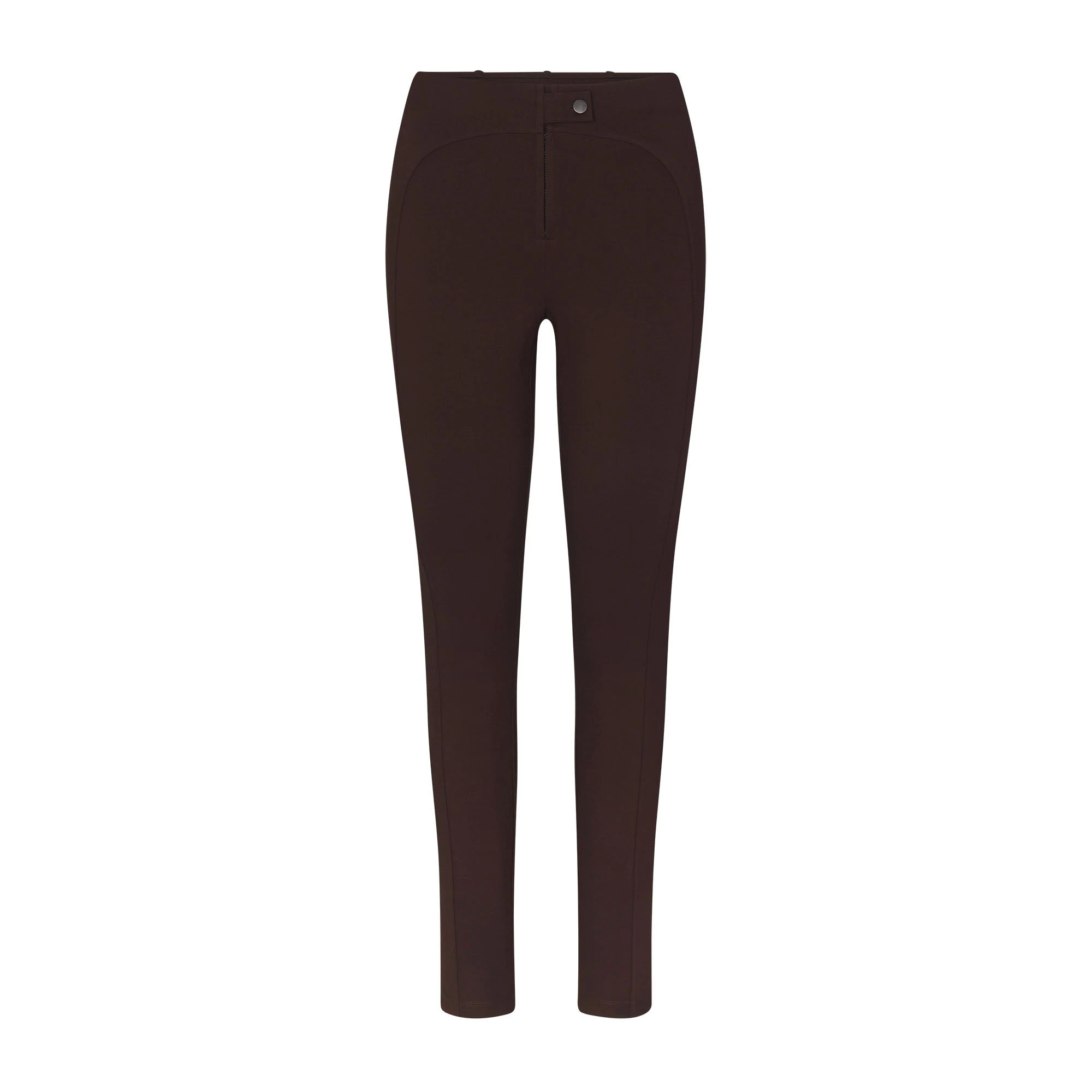 THE ESSENTIAL COLLECTION ZIP FRONT LEGGING | ESPRESSO FLAT ON A WHITE BACKGROUND | FLT