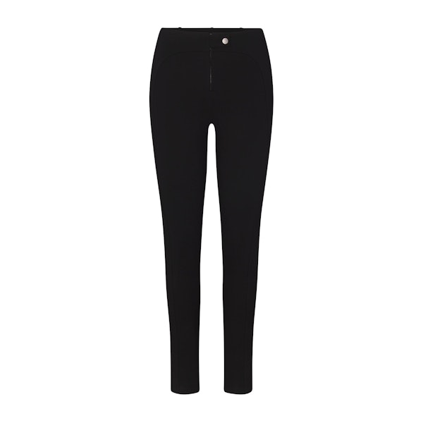 THE ESSENTIAL COLLECTION ZIP FRONT LEGGING | OBSIDIAN FLAT ON A WHITE BACKGROUND | FLT