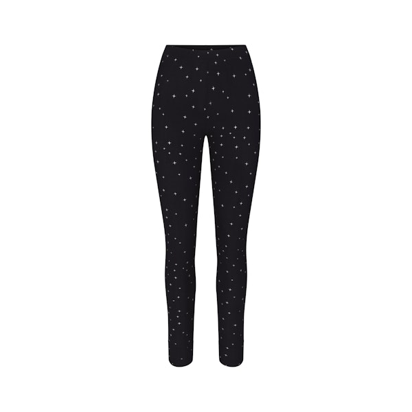 SOFT LOUNGE LEGGING | ONYX SPARKLE PRINT (LEGGINGS, BOTTOMS) LAYS FLAT ON A WHITE BACKGROUND | FLT
