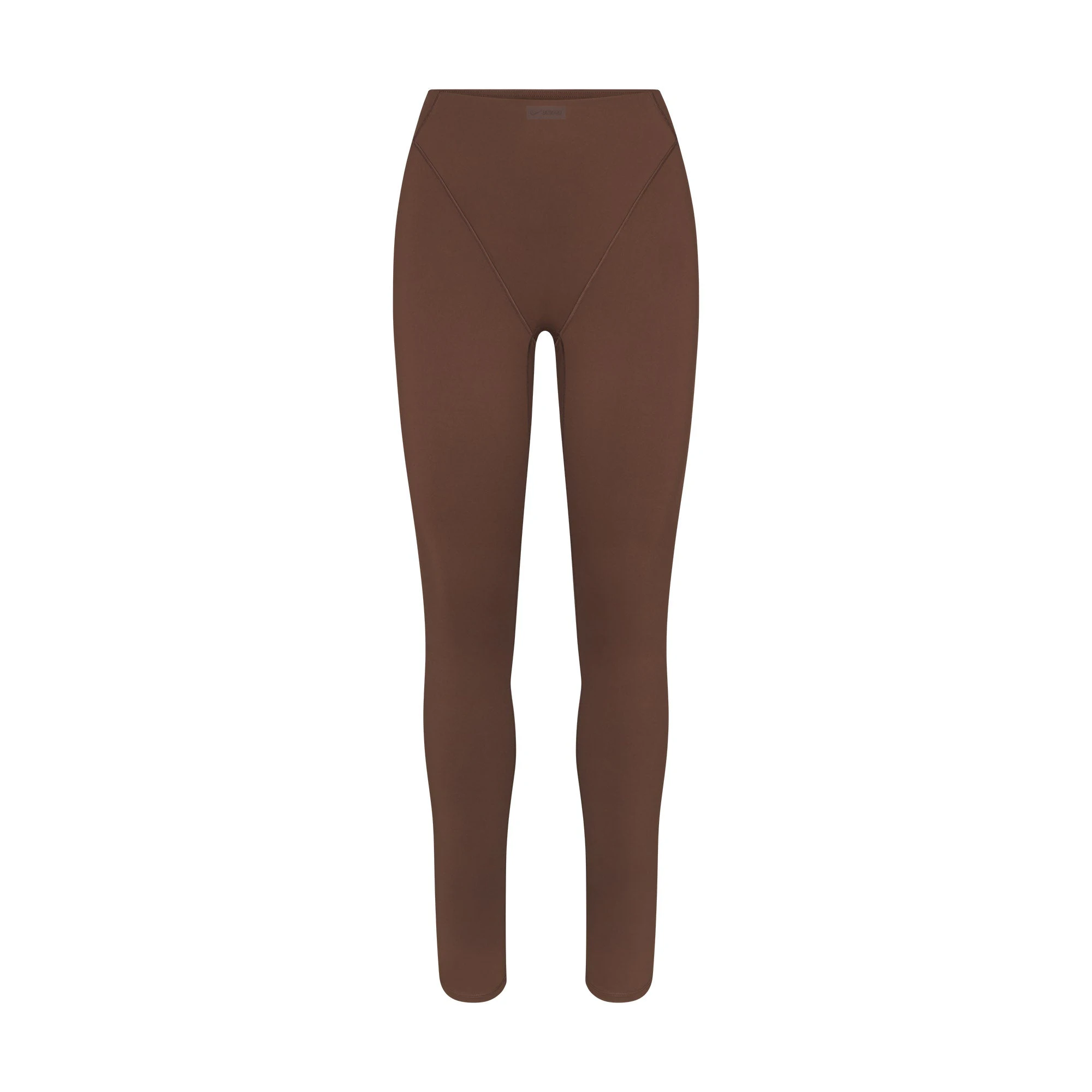 NikeSKIMS MATTE V-LINE 26" LEGGING | DARK SEPIA FLAT ON A WHITE BACKGROUND | FLT