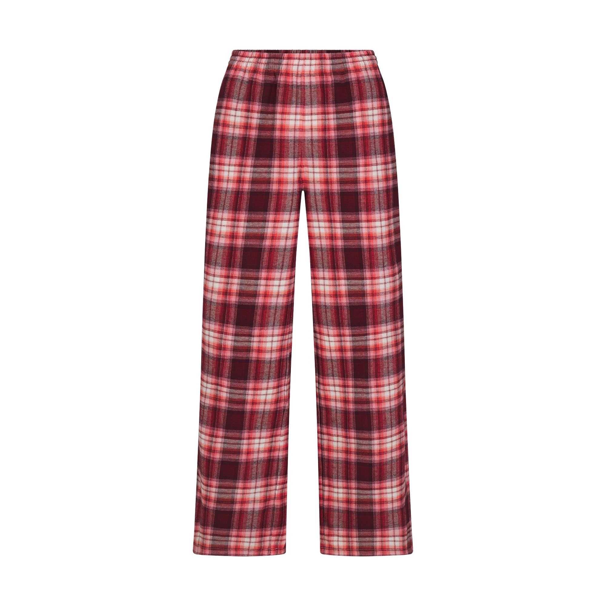 FLANNEL SLEEP OVERSIZED PANT | ULTRA PINK SANGRIA PLAID & LAYS FLAT ON A WHITE BACKGROUND | FLT