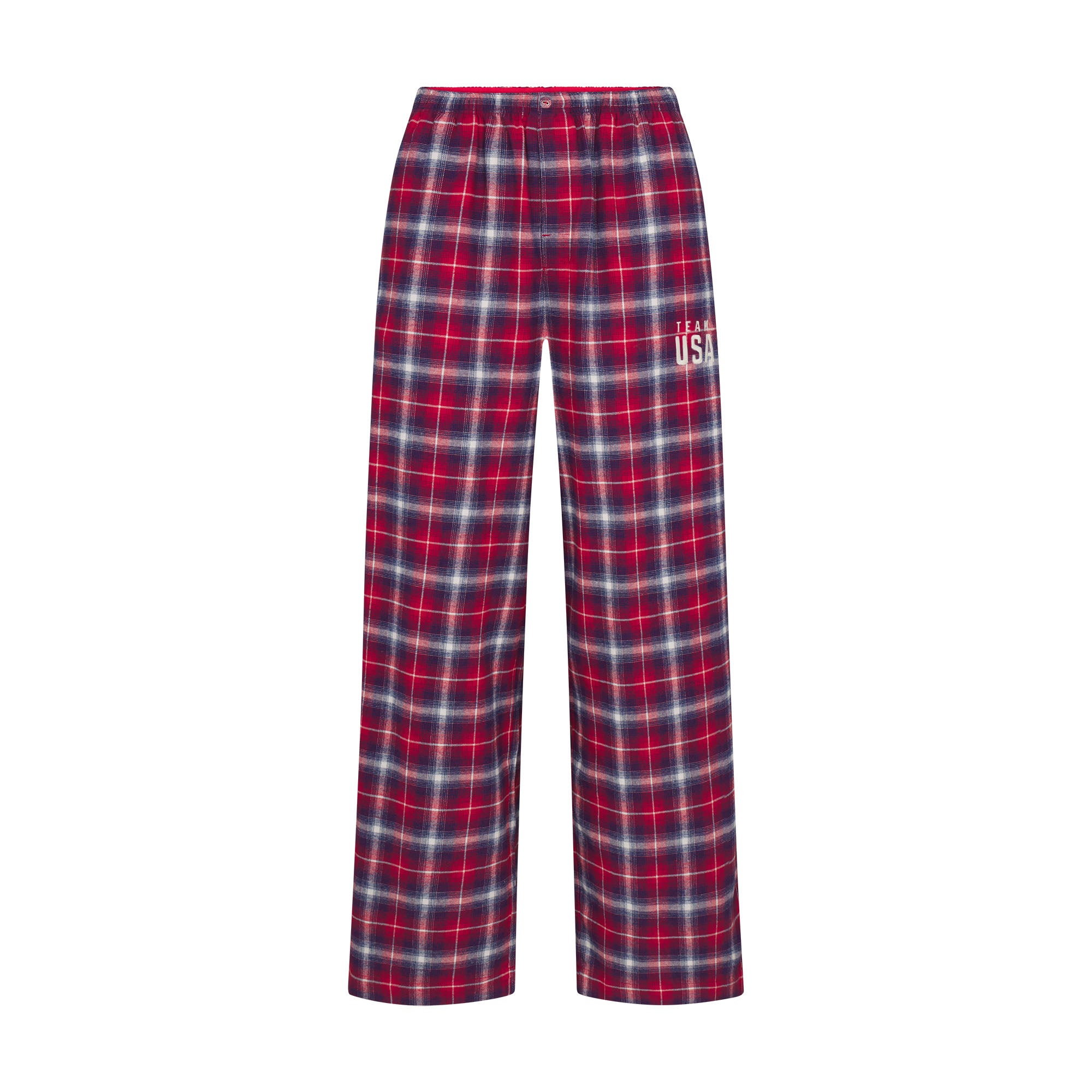 SKIMS FOR TEAM USA FLANNEL SLEEP OLYMPIC PANT | RED PLAIDFLAT ON A WHITE BACKGROUND | FLT