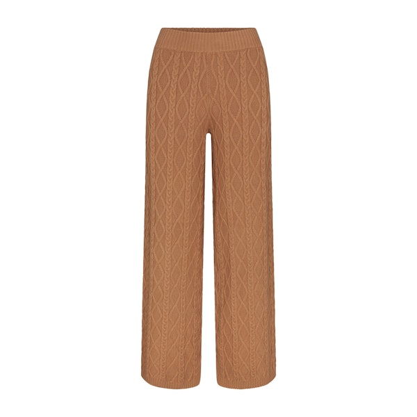 SWEATER KNIT STRAIGHT LEG PANT | DARK HONEY FLAT ON A WHITE BACKGROUND | FLT