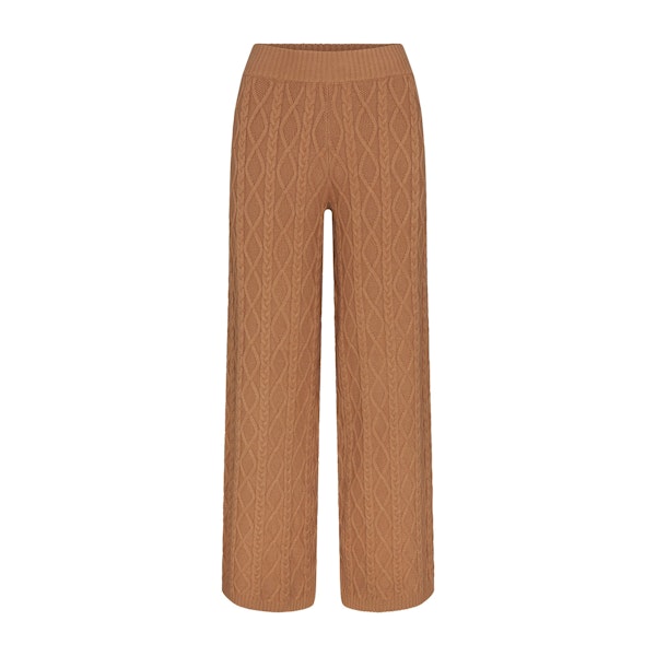 SWEATER KNIT STRAIGHT LEG PANT | DARK HONEY FLAT ON A WHITE BACKGROUND | FLT