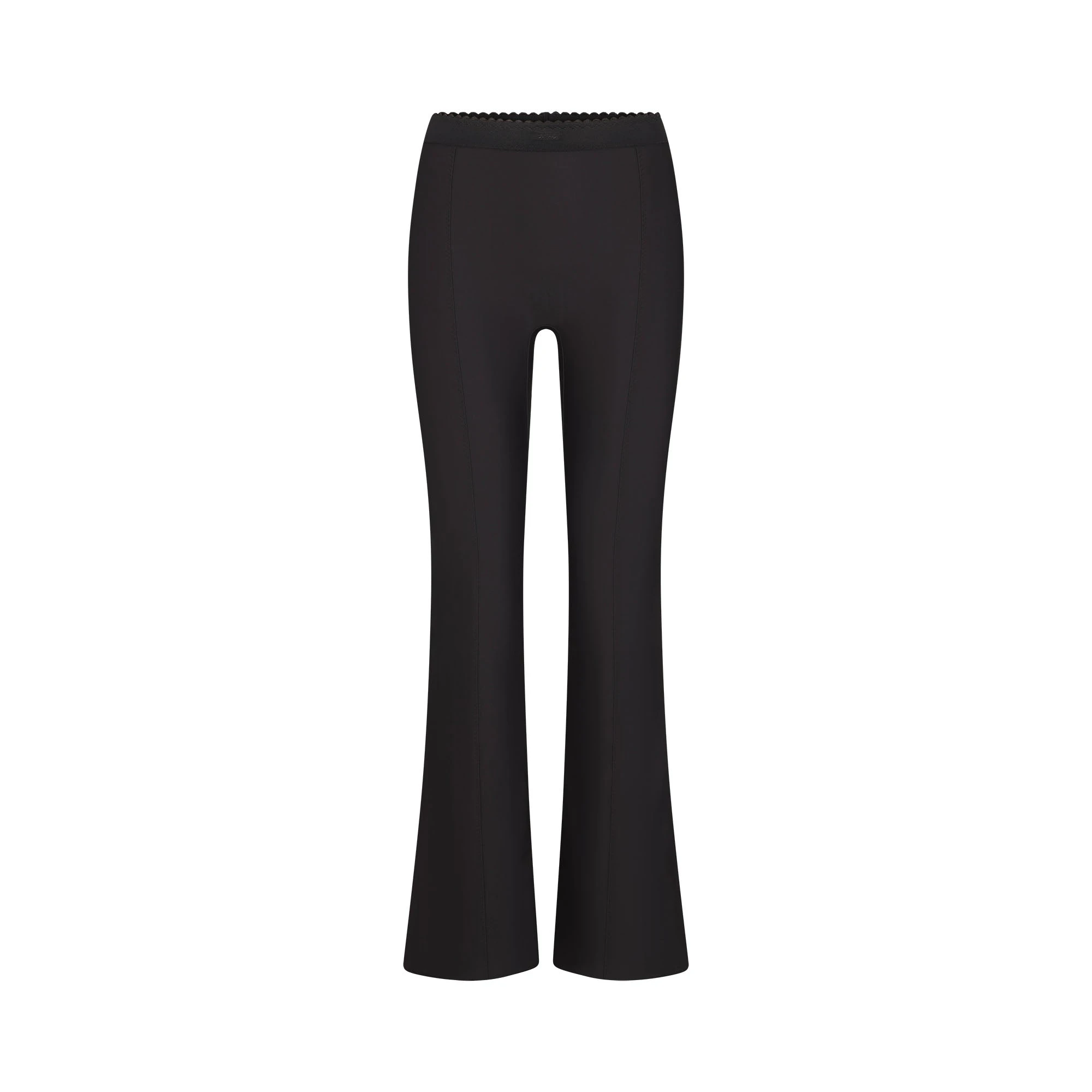 SKIMS BODY HIGH-WAISTED FLARE PANT | ONYX FLAT ON A WHITE BACKGROUND | FLT