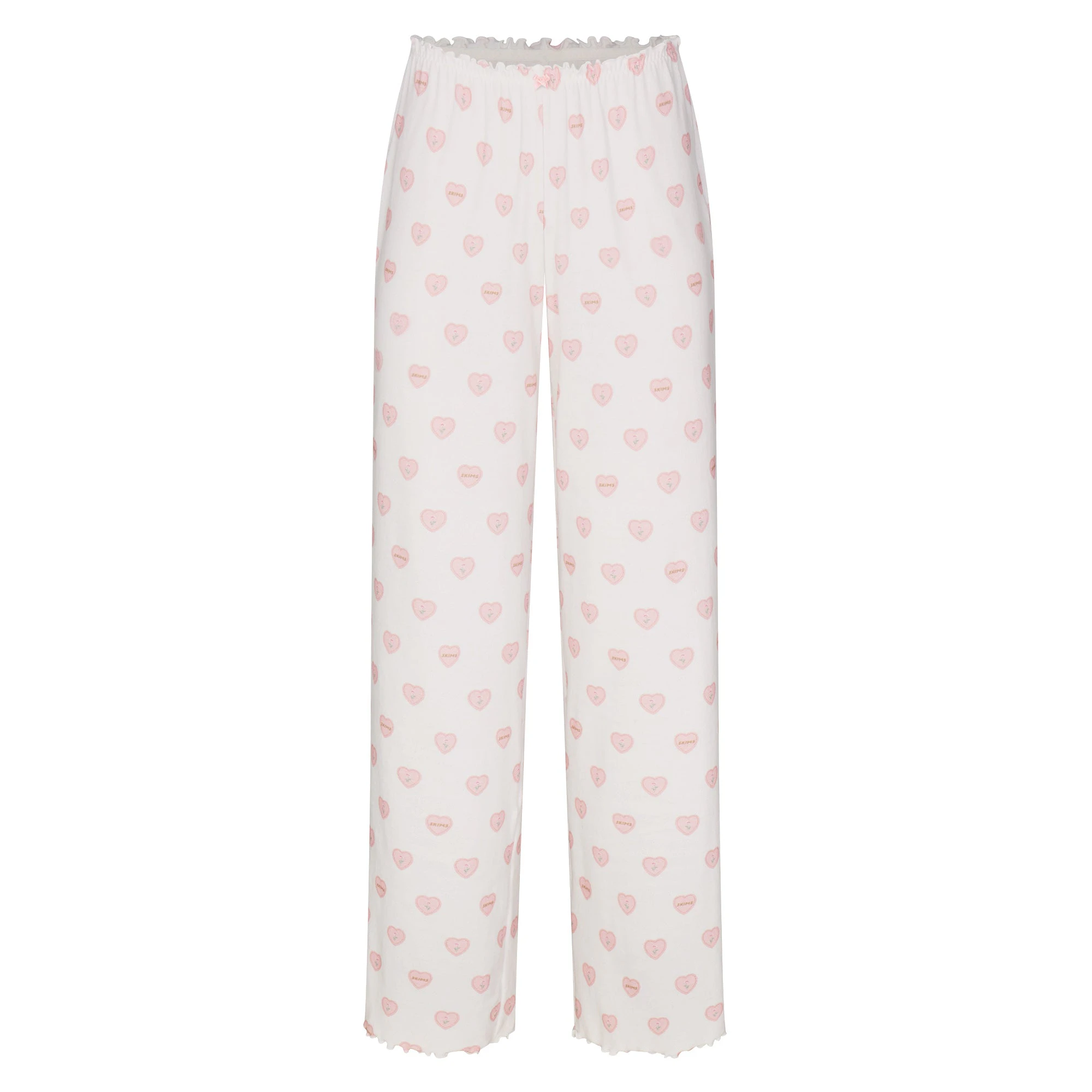 LOGO POINTELLE STRAIGHT LEG PANT | SNOW LACE HEARTS FLAT ON A WHITE BACKGROUND | FLT