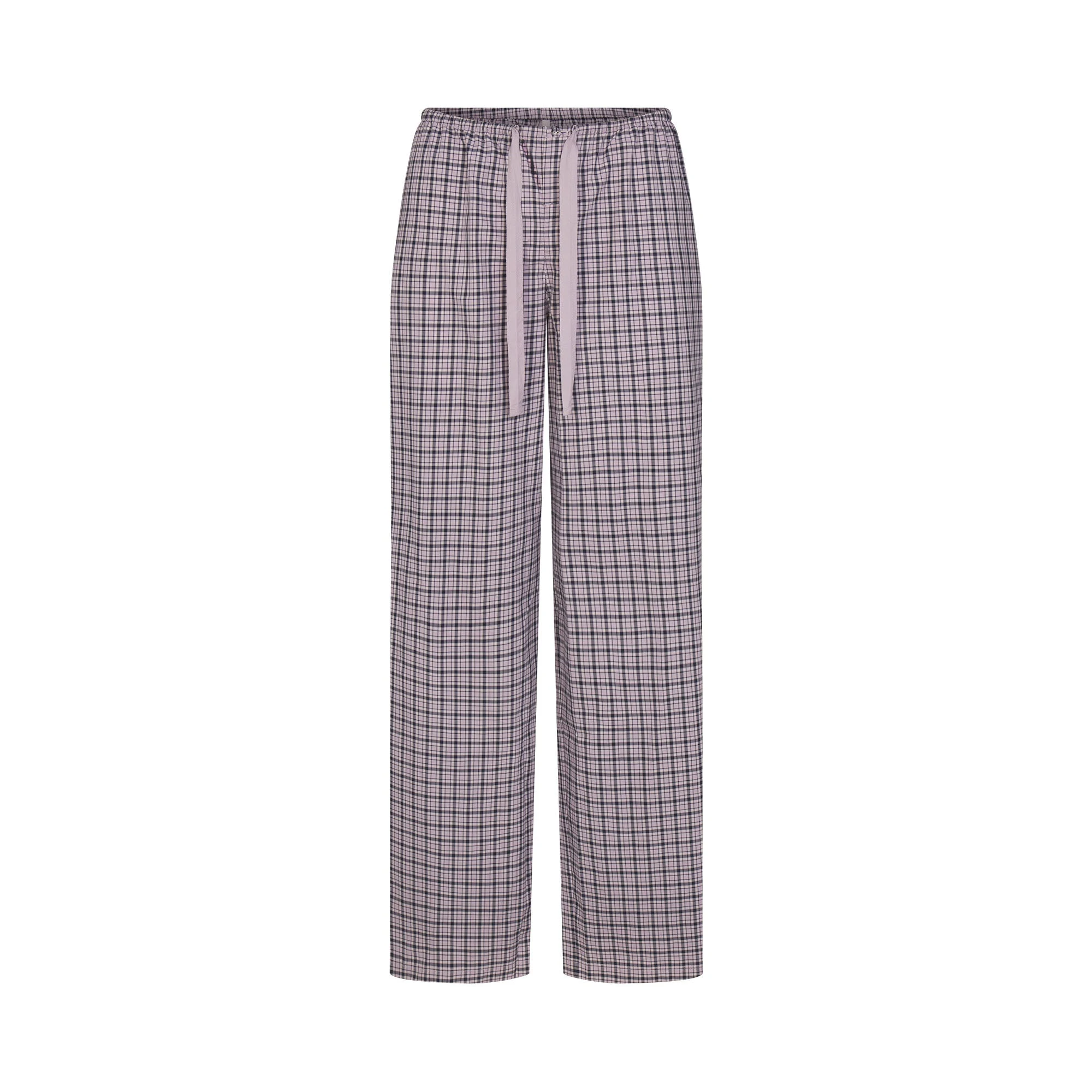 COTTON POPLIN SLEEP OVERSIZED PANT | IRIS MICA NAVY CHECK & LAYS FLAT ON A WHITE BACKGROUND | FLT