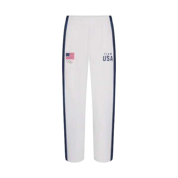 SKIMS FOR TEAM USA JERSEY SLEEP MENS OLYMPIC PANT | WHITE (MENS PANTS, MENS BOTTOMS) FLAT ON A WHITE BACKGROUND | FLT
