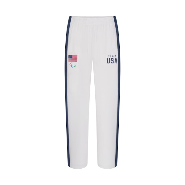 SKIMS FOR TEAM USA JERSEY SLEEP MENS PARALYMPIC PANT | WHITE (MENS PANTS, MENS BOTTOMS) FLAT ON A WHITE BACKGROUND | FLT