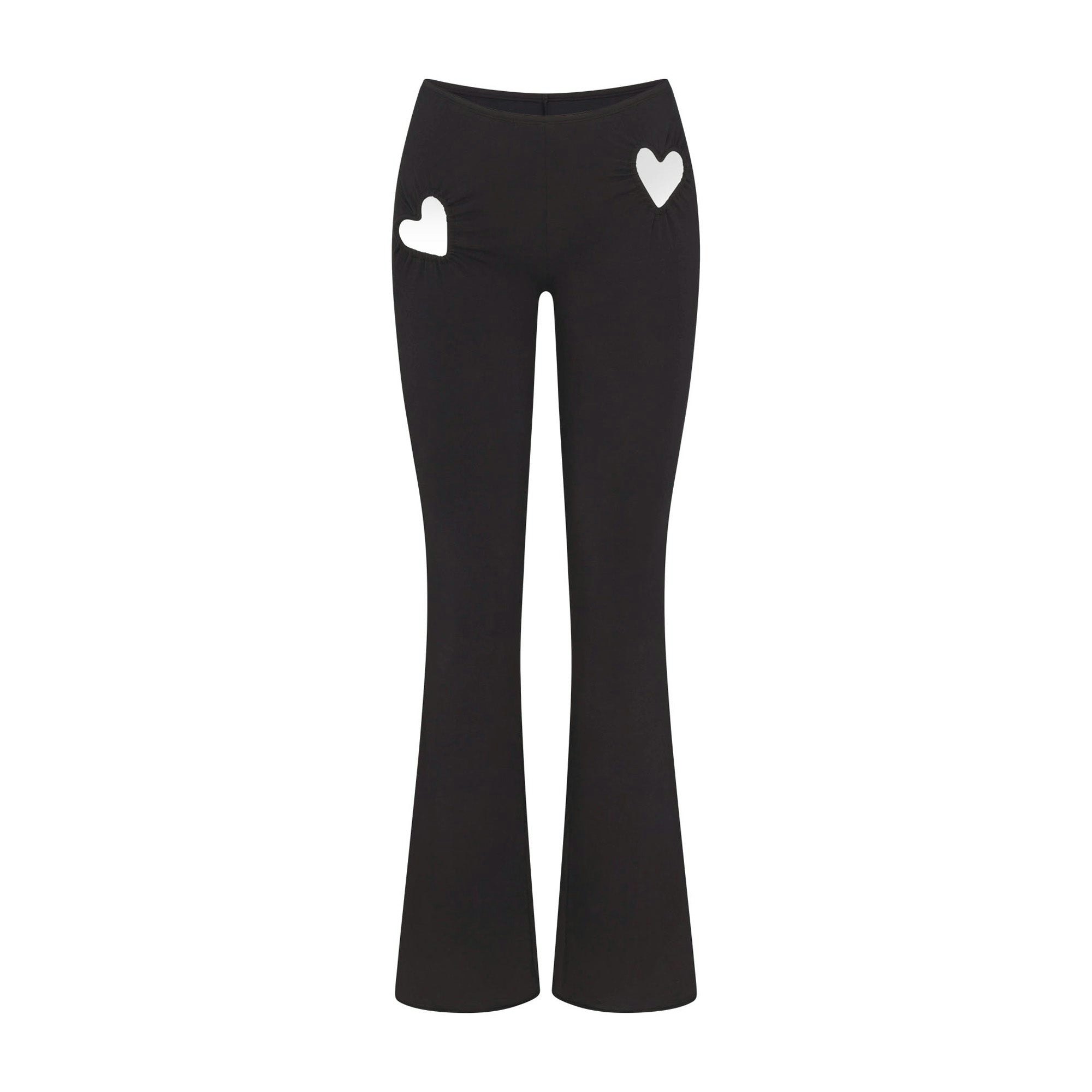 COTTON JERSEY HEART FLARE LEGGING | SOOT FLAT ON A WHITE BACKGROUND | FLT