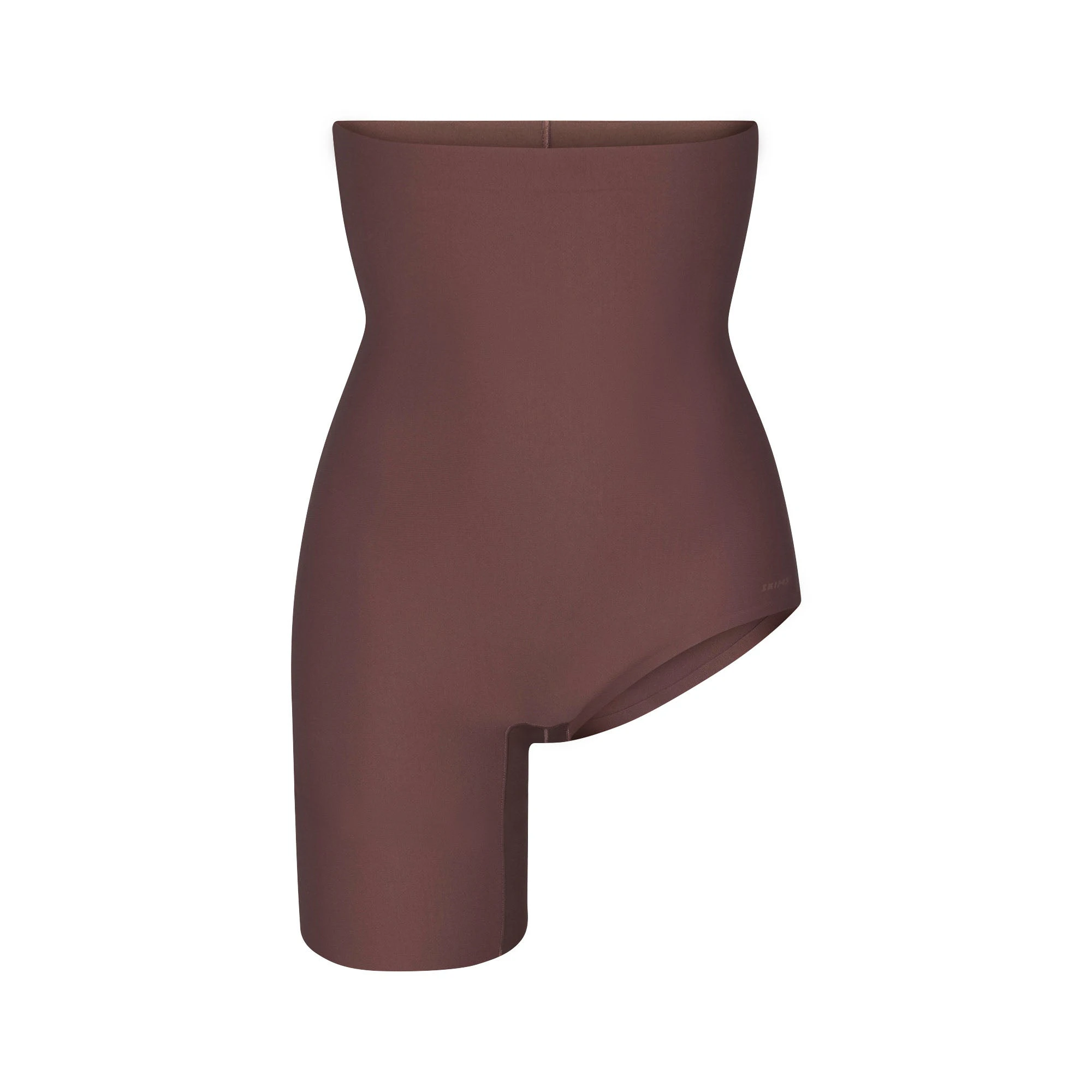 SKIMS BODY LEFT LEG SOLUTION SHORT | COCOA FLAT ON A WHITE BACKGROUND | FLT