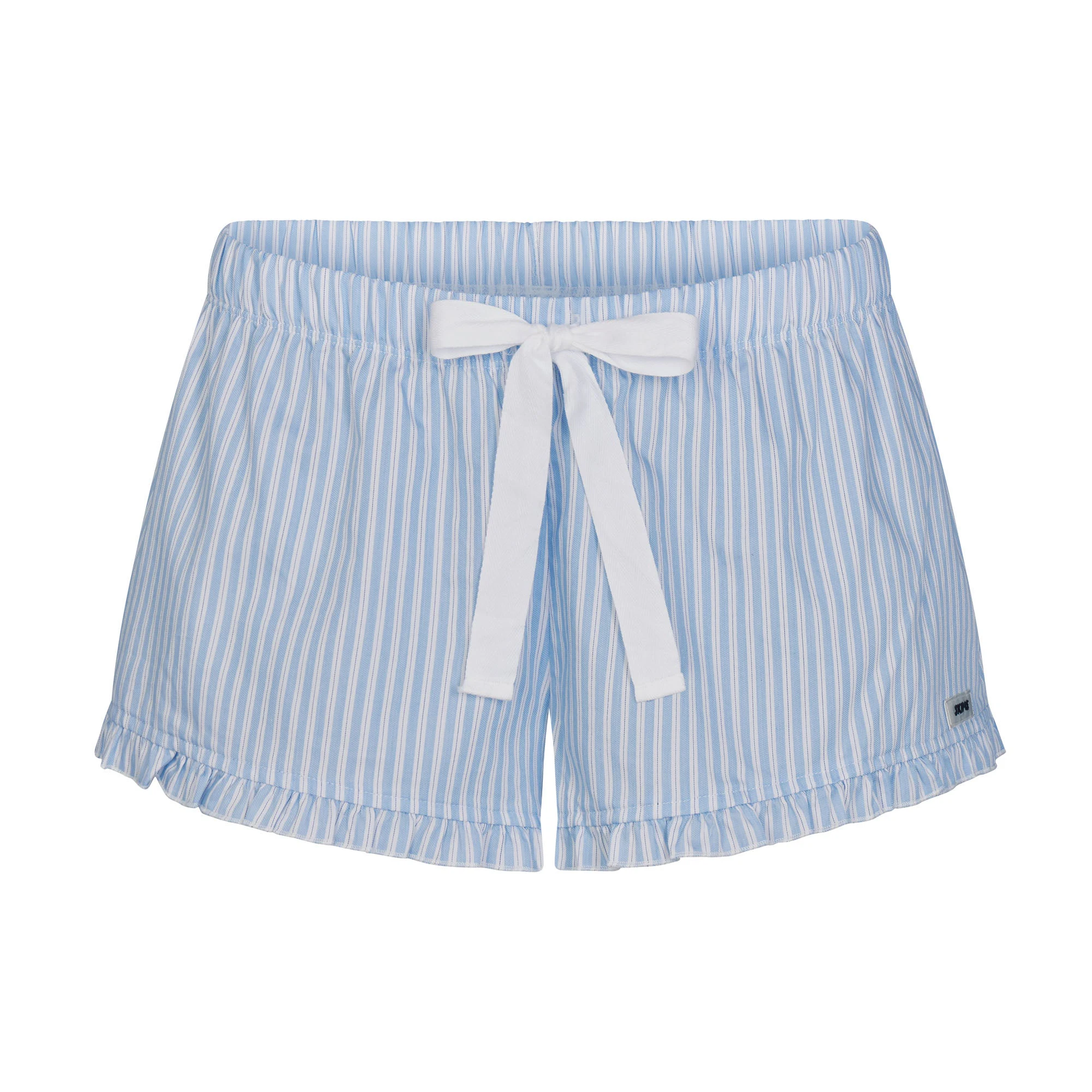 COTTON POPLIN SLEEP RUFFLE SHORT | MARINA MESH STRIPE & LAYS FLAT ON A WHITE BACKGROUND | FLT