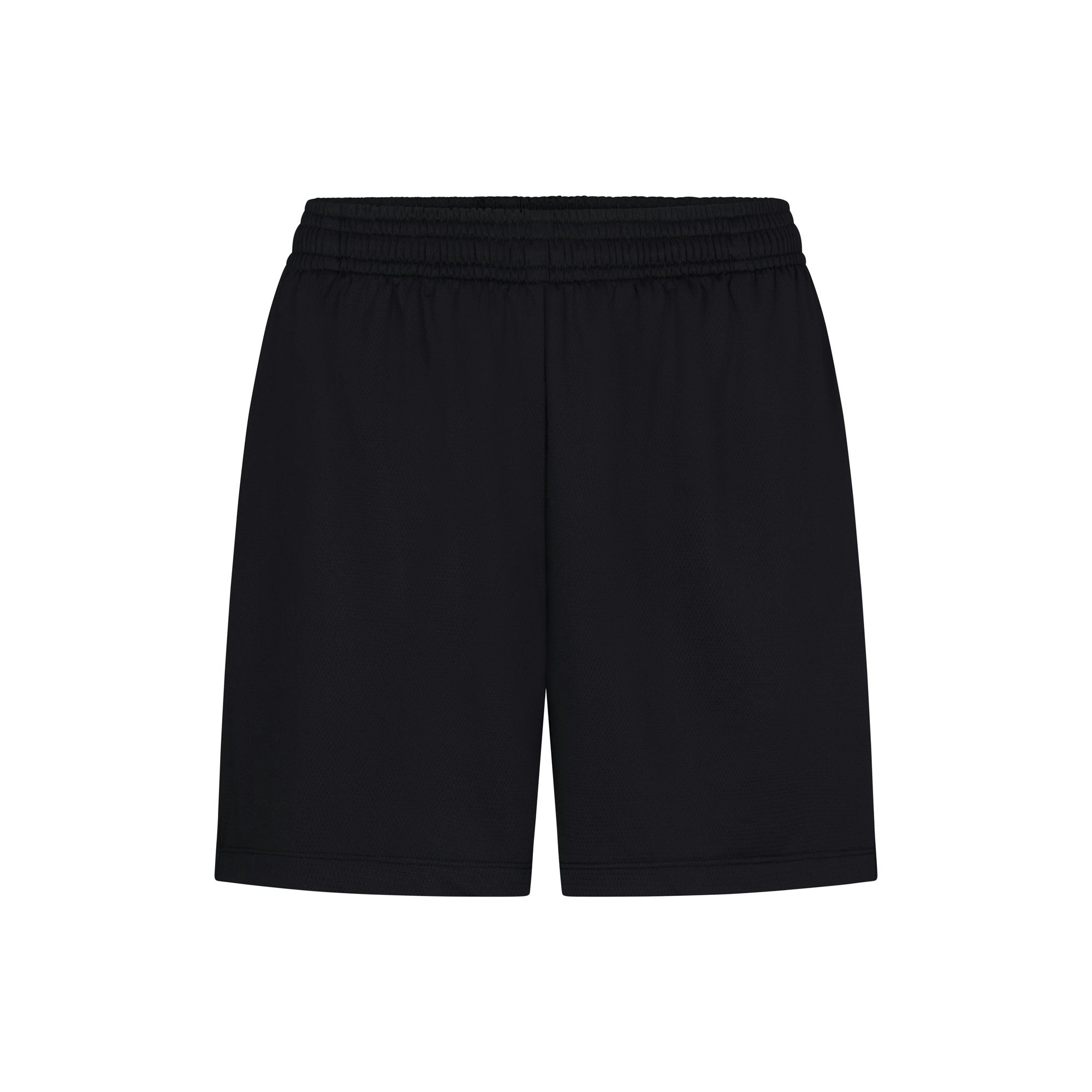 SKIMS TRACK MESH OVERSIZED SHORT | ONYX (SHORTS, BOTTOMS) LAYS FLAT ON A WHITE BACKGROUND | FLT