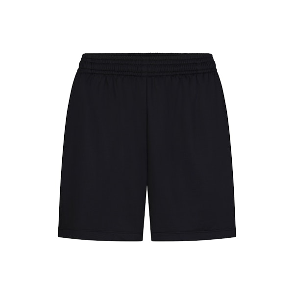 SKIMS TRACK MESH OVERSIZED SHORT | ONYX (SHORTS, BOTTOMS) LAYS FLAT ON A WHITE BACKGROUND | FLT