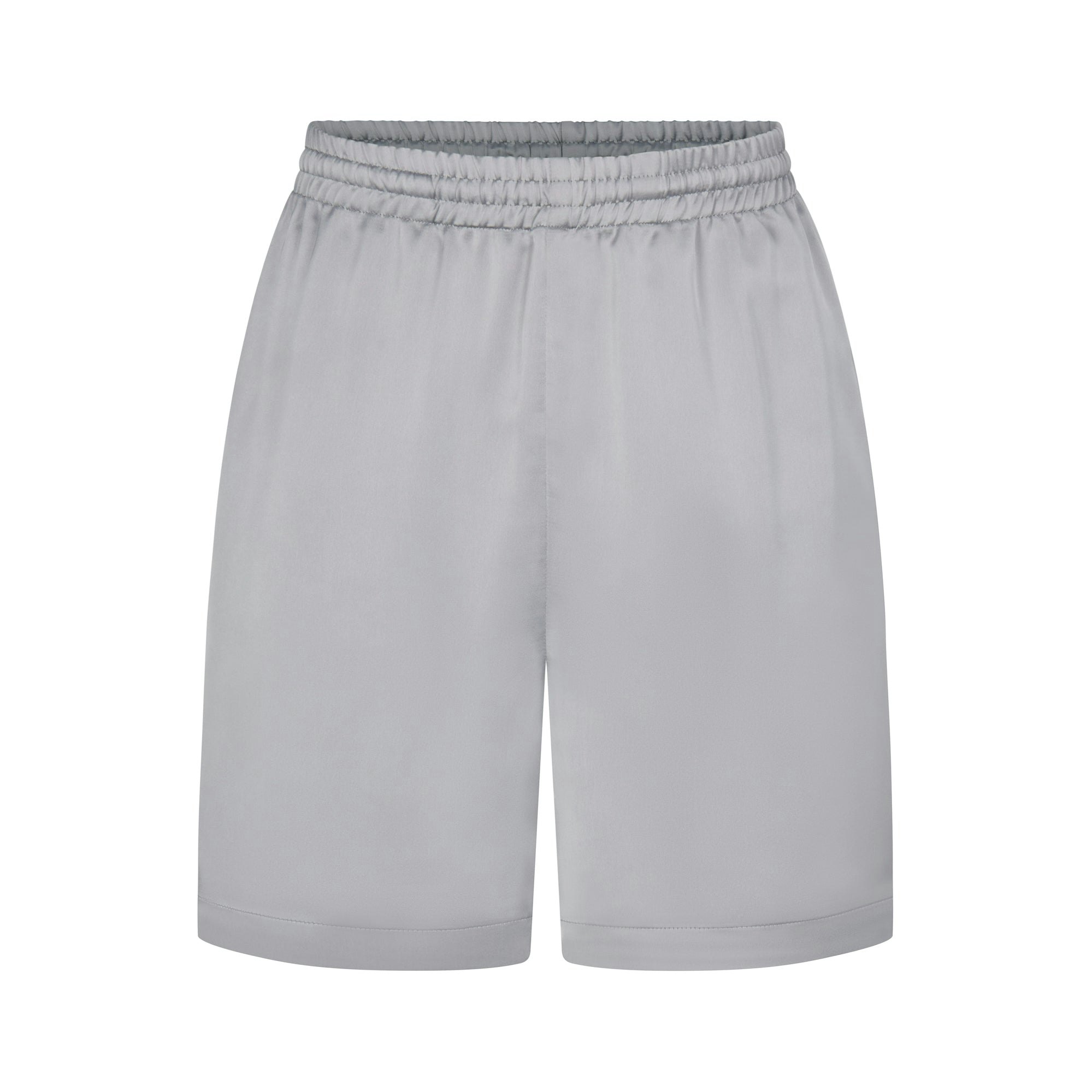 SKIMS SPORTY SATIN LOOSE SHORT | MIRROR (SHORTS, BOTTOMS) LAYS FLAT ON A WHITE BACKGROUND | FLT