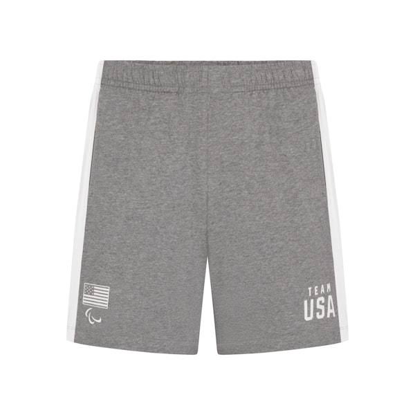 SKIMS FOR TEAM USA JERSEY SLEEP MENS PARALYMPIC SHORT | HEATHER GREY (MENS SHORTS, MENS BOTTOMS) FLAT ON A WHITE BACKGROUND | FLT