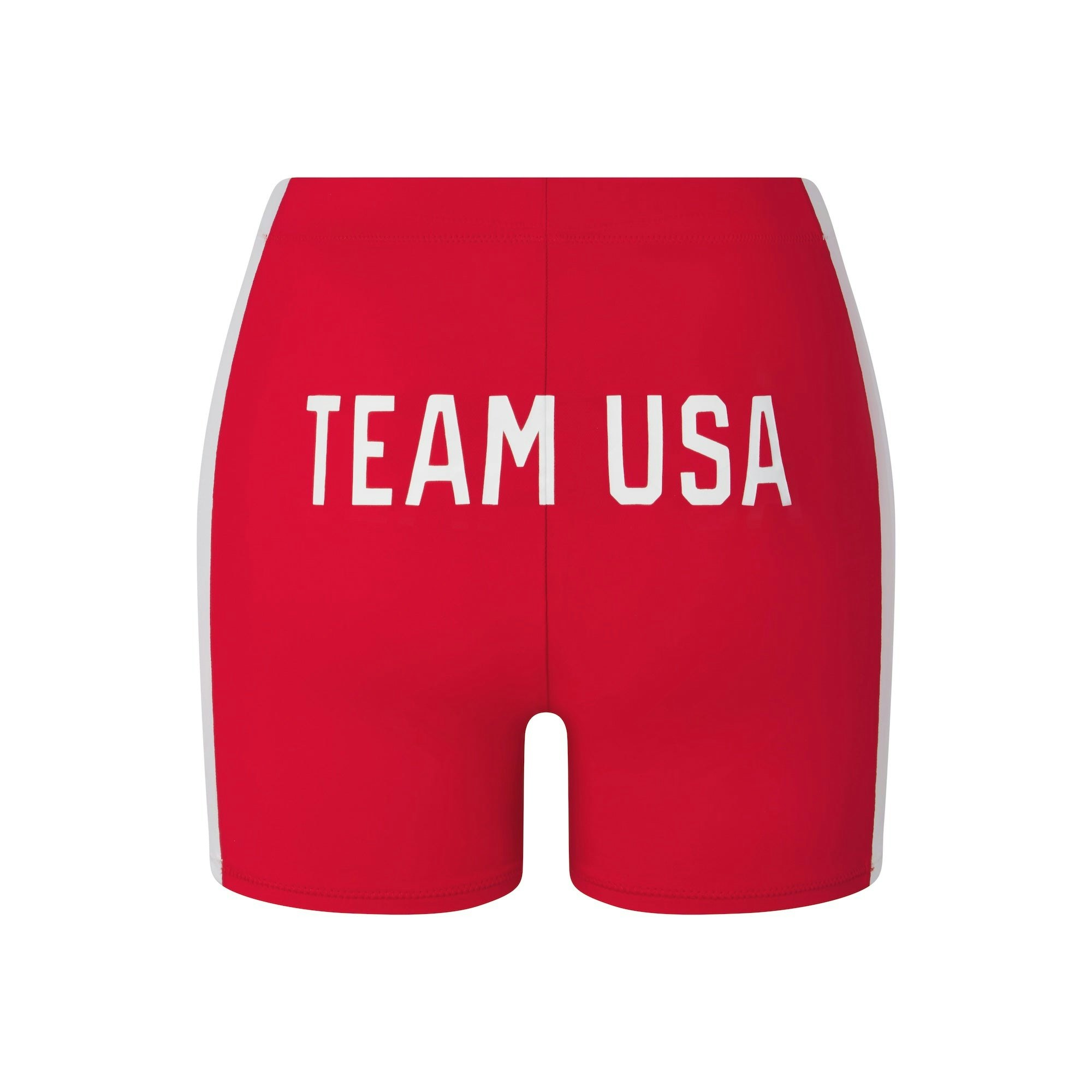 SKIMS FOR TEAM USA SIGNATURE SWIM PARALYMPIC MID WAIST SHORT | RED ADDITIONAL FABRIC DETAILS