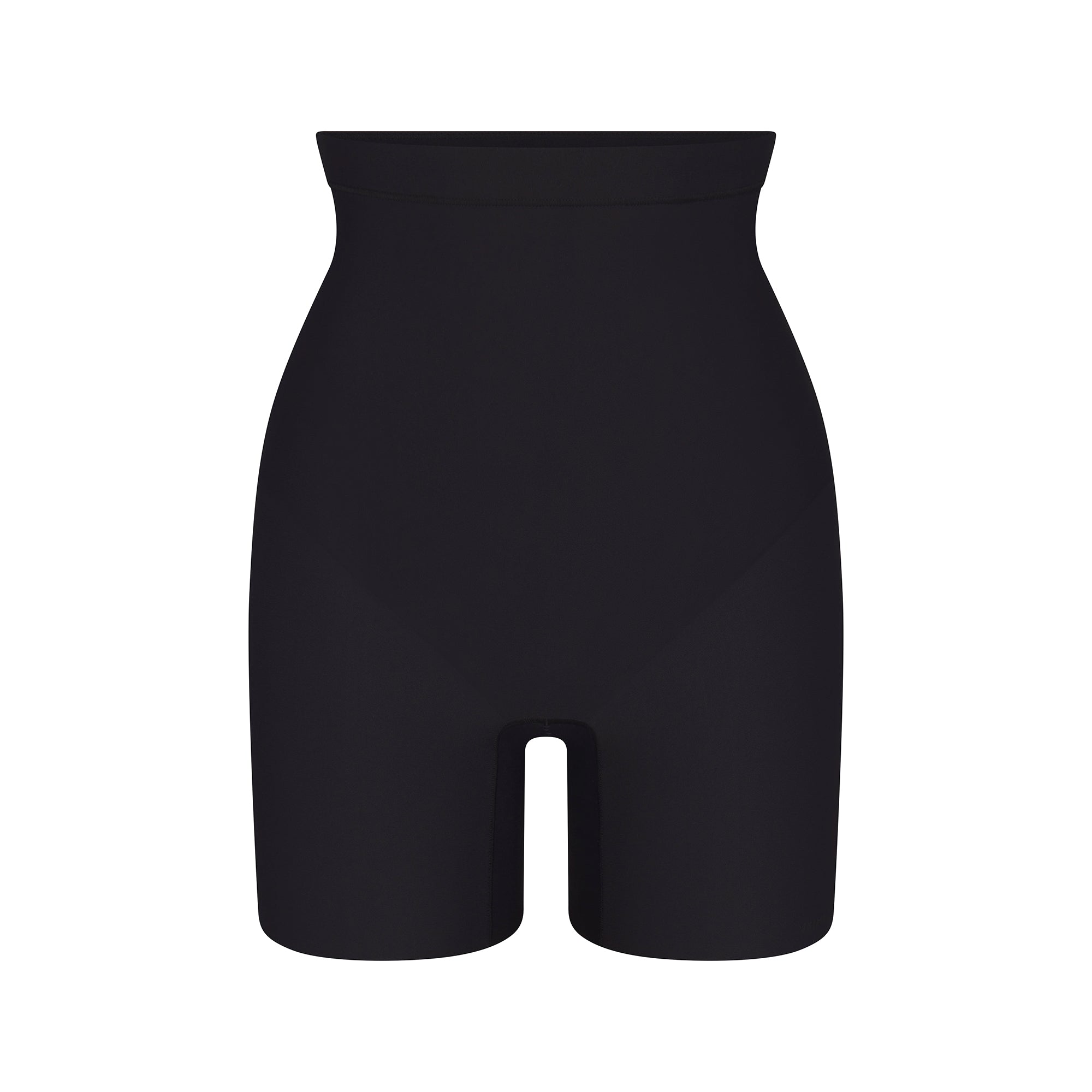 SKIMS BODY CORE SCULPT MID RISE SHORT | ONYX FLAT ON A WHITE BACKGROUND | FLT | FLT