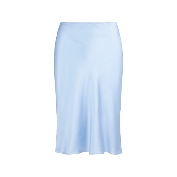SILK MIDI SKIRT | GLACIER FLAT ON A WHITE BACKGROUND | FLT